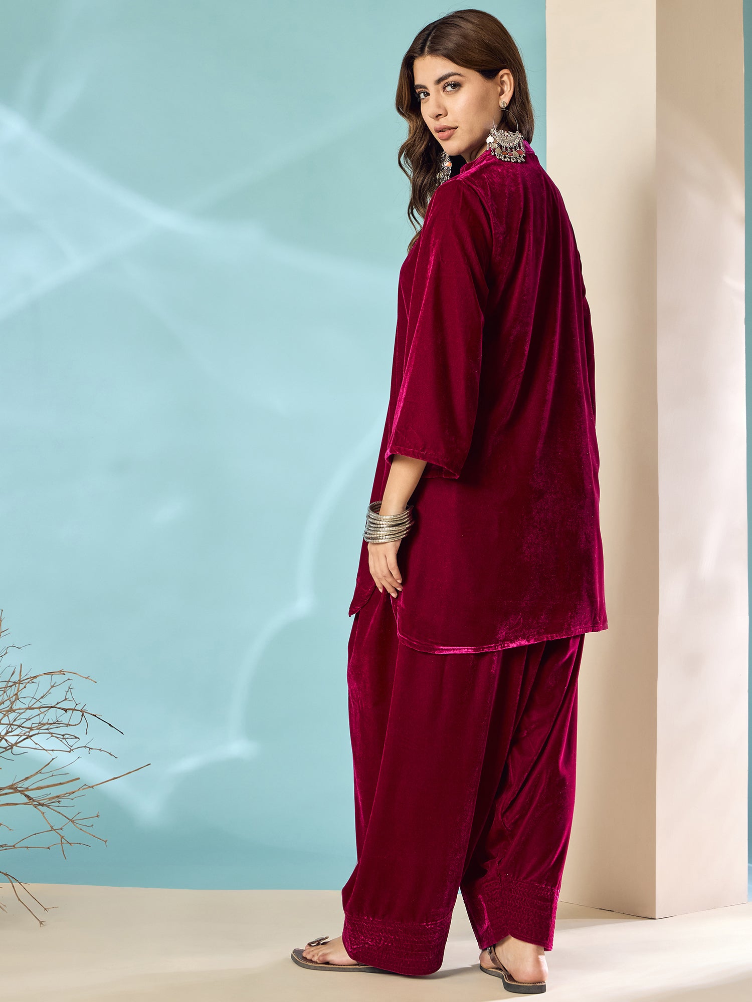 Wine Velvet Salwar Kurta Set