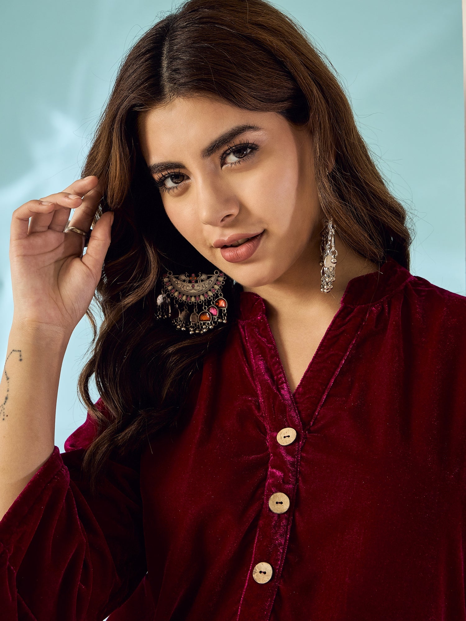 Wine Velvet Salwar Kurta Set