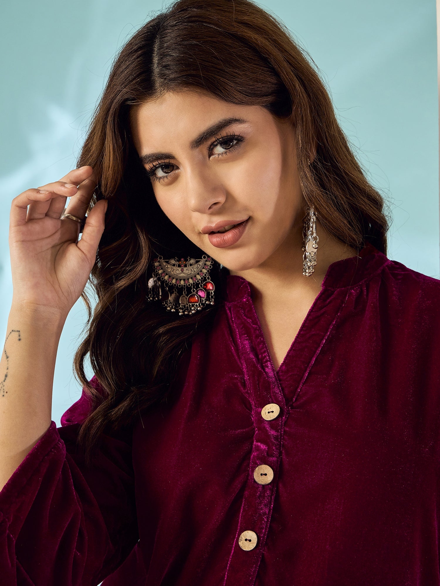 Wine Velvet Salwar Kurta Set