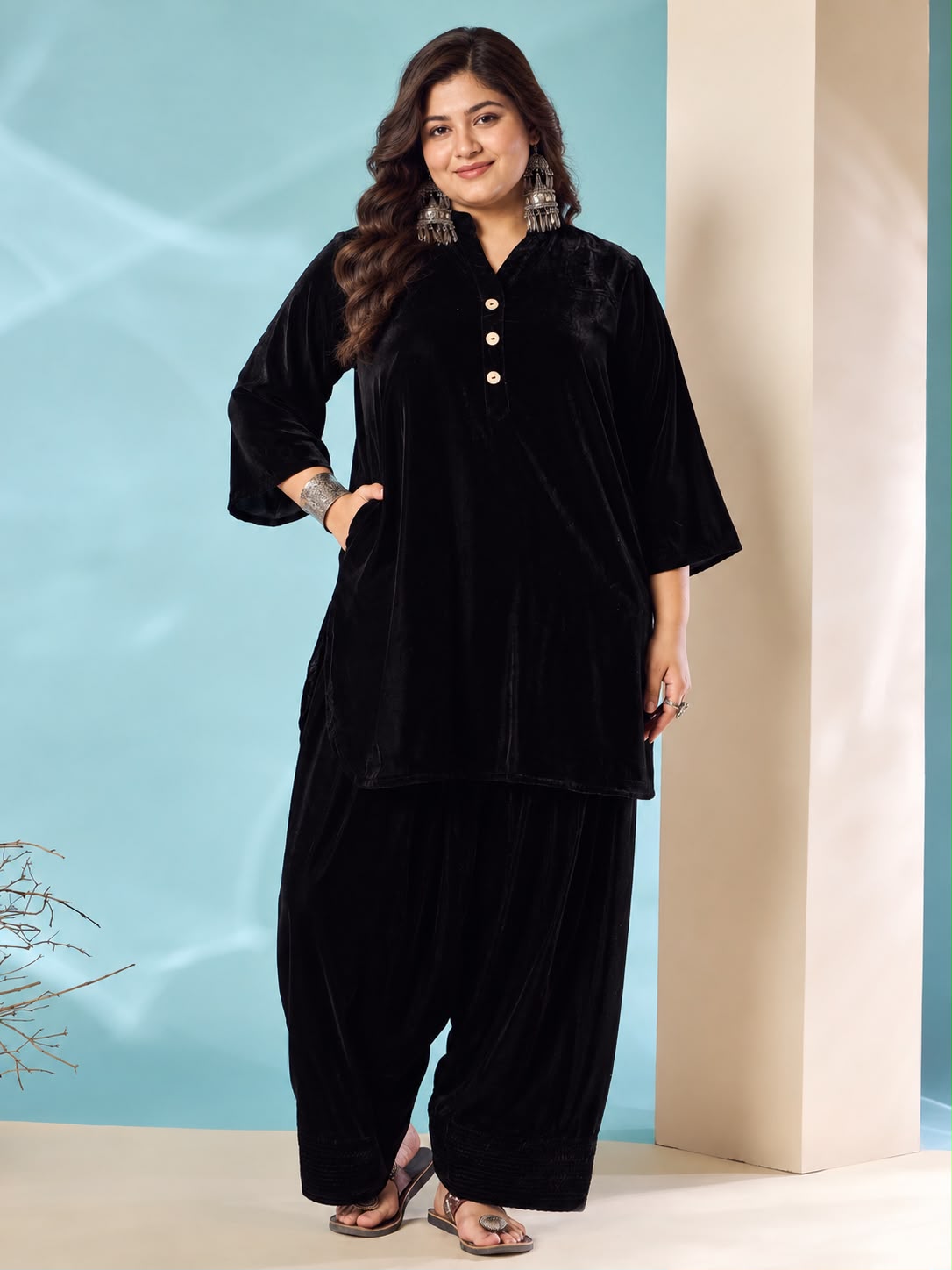 Black Velvet Salwar Kurta Set