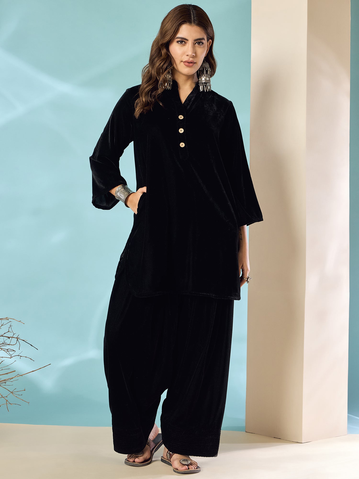 Black Velvet Salwar Kurta Set