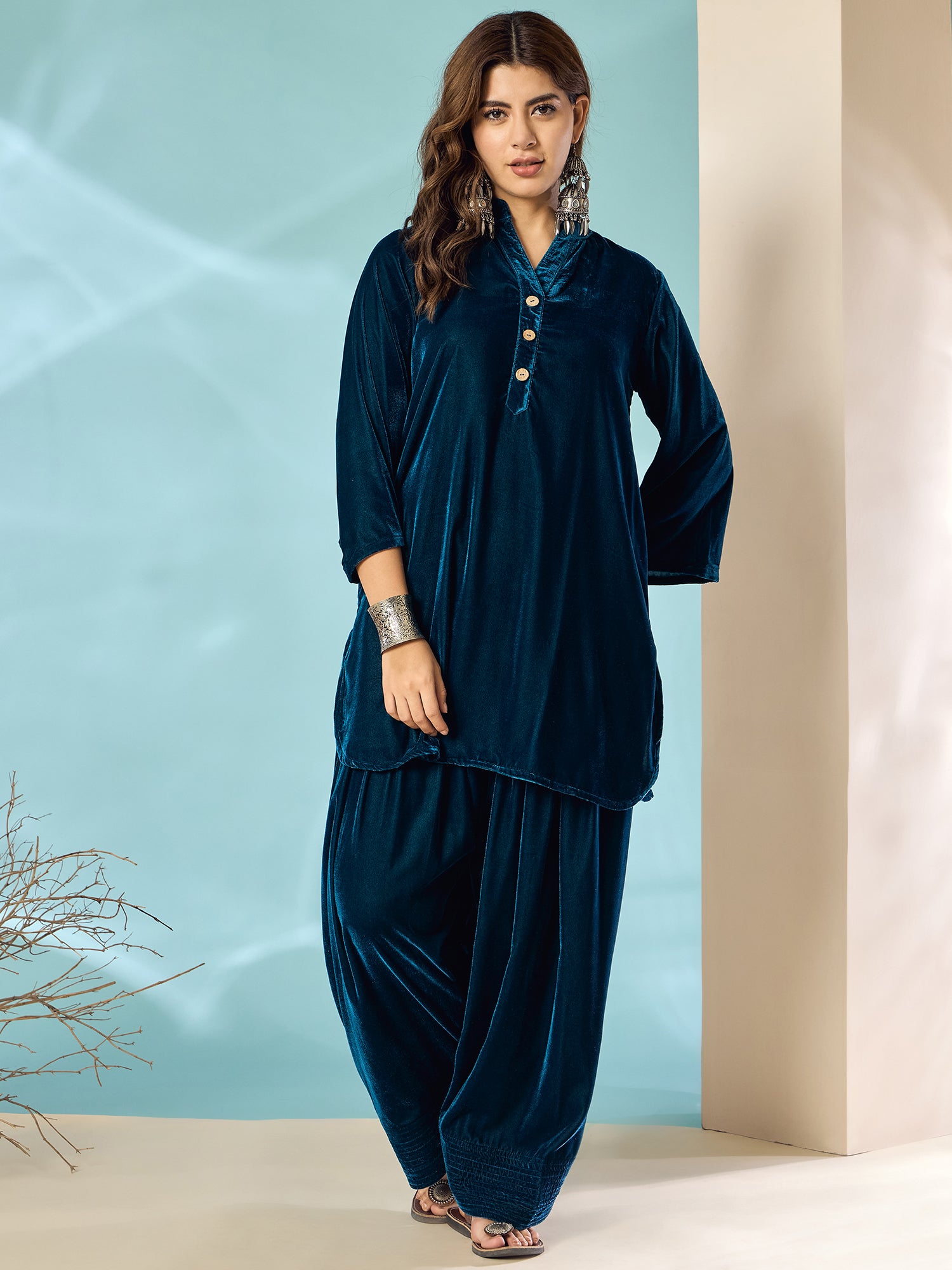 Peacock Teal Velvet Salwar Kurta Set