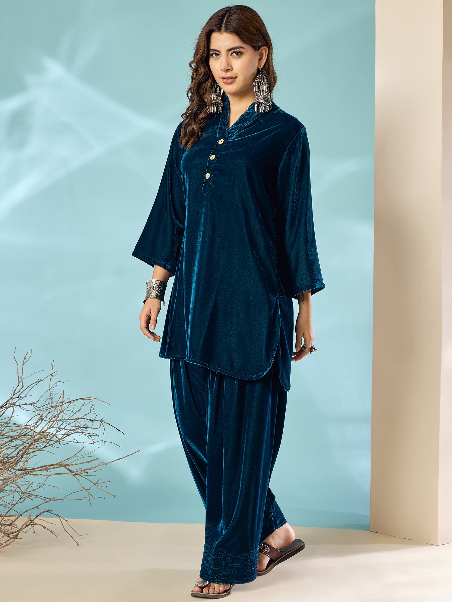Peacock Teal Velvet Salwar Kurta Set