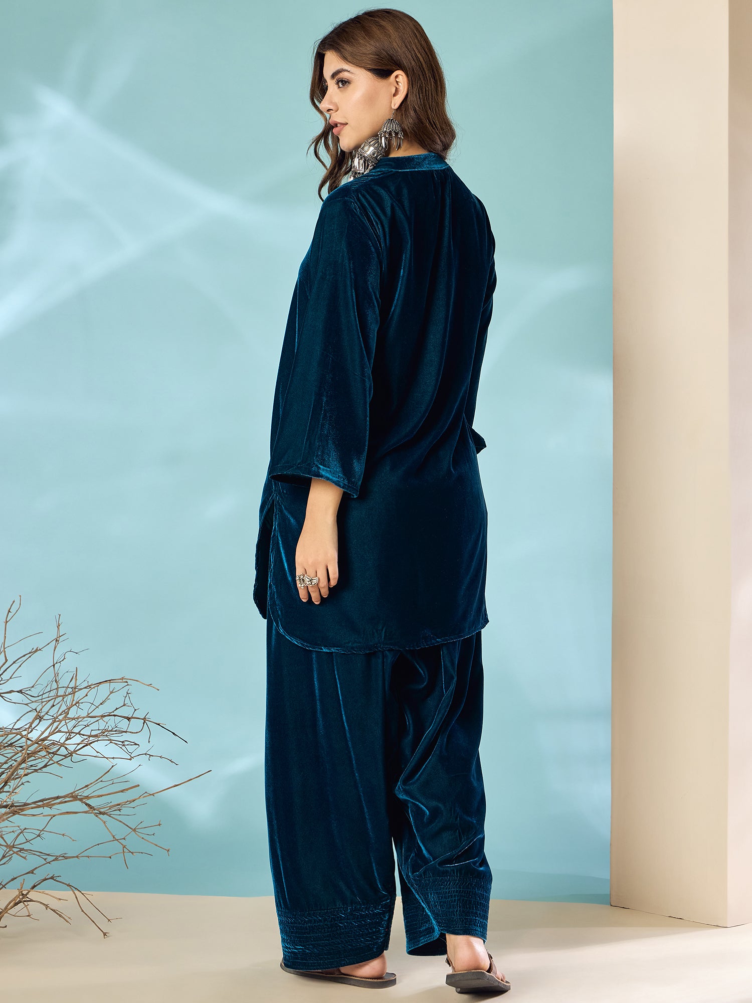 Peacock Teal Velvet Salwar Kurta Set