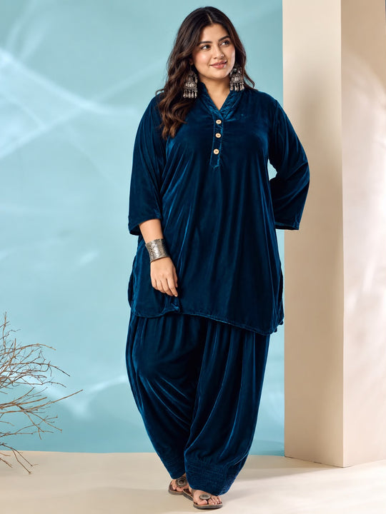 Peacock Teal Velvet Salwar Kurta Set