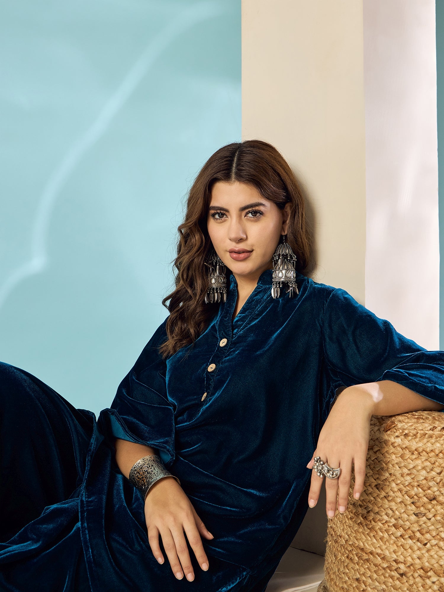 Peacock Teal Velvet Salwar Kurta Set