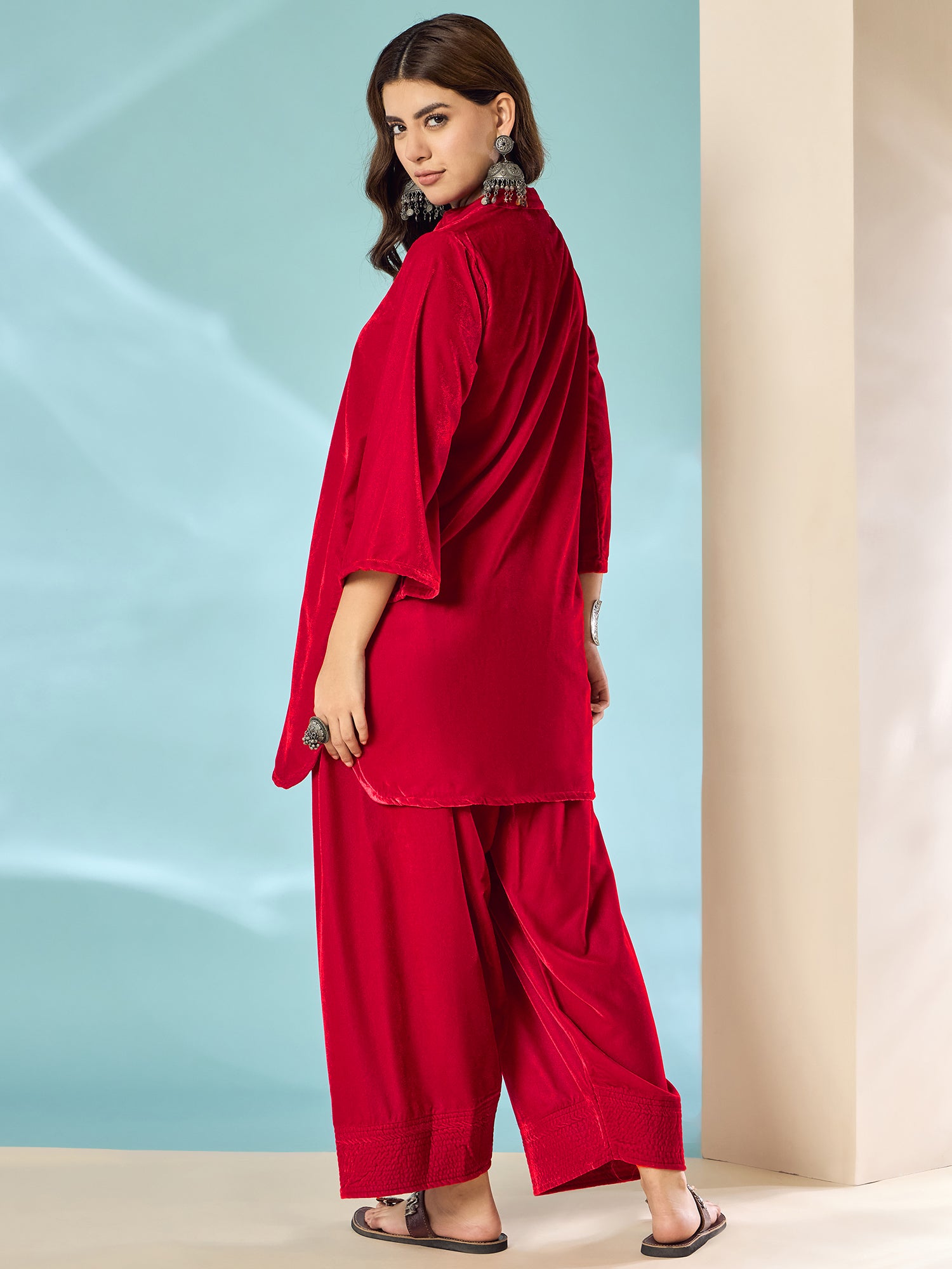 Pink Red Velvet Salwar Kurta Set
