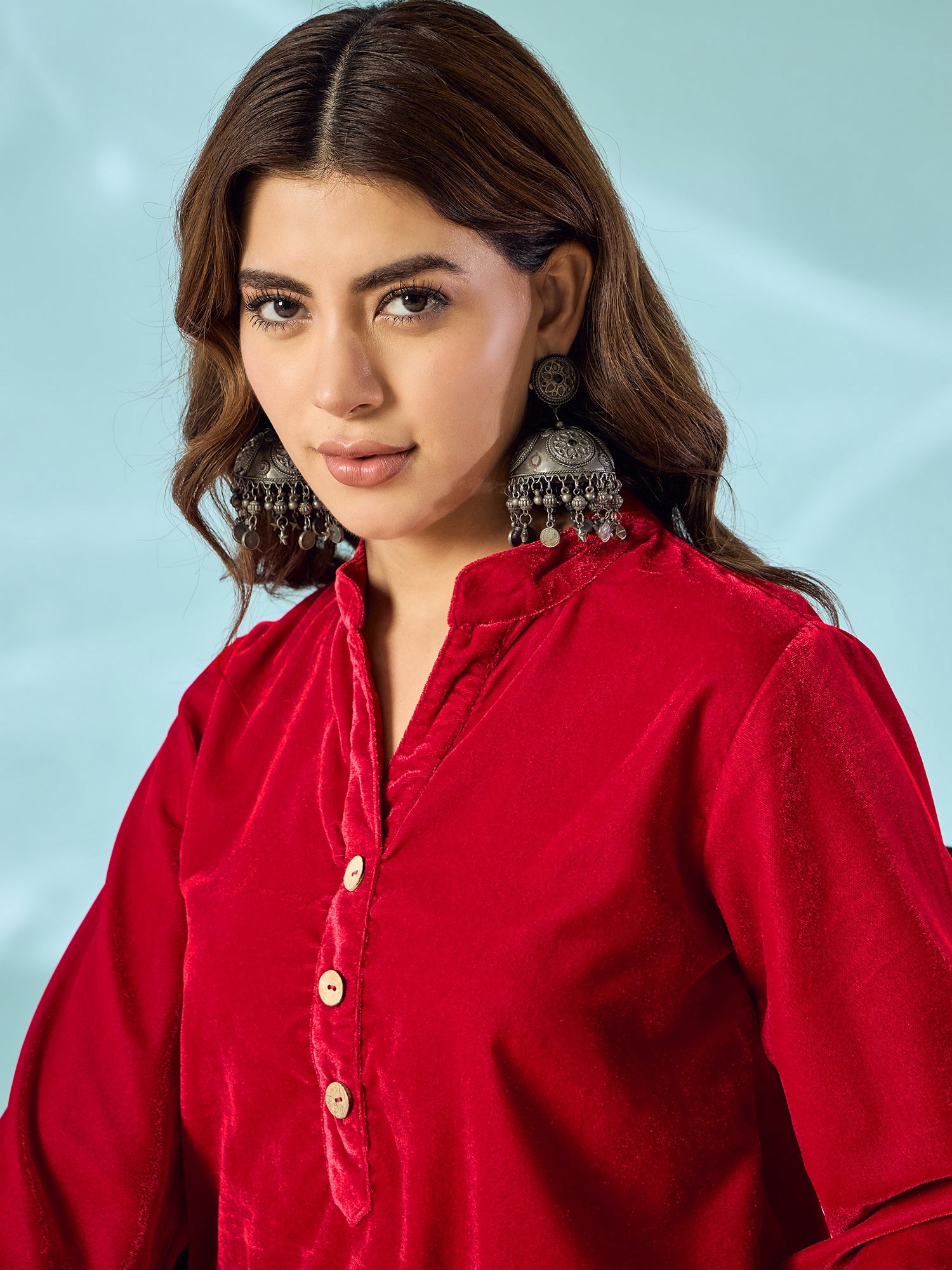 Pink Red Velvet Salwar Kurta Set