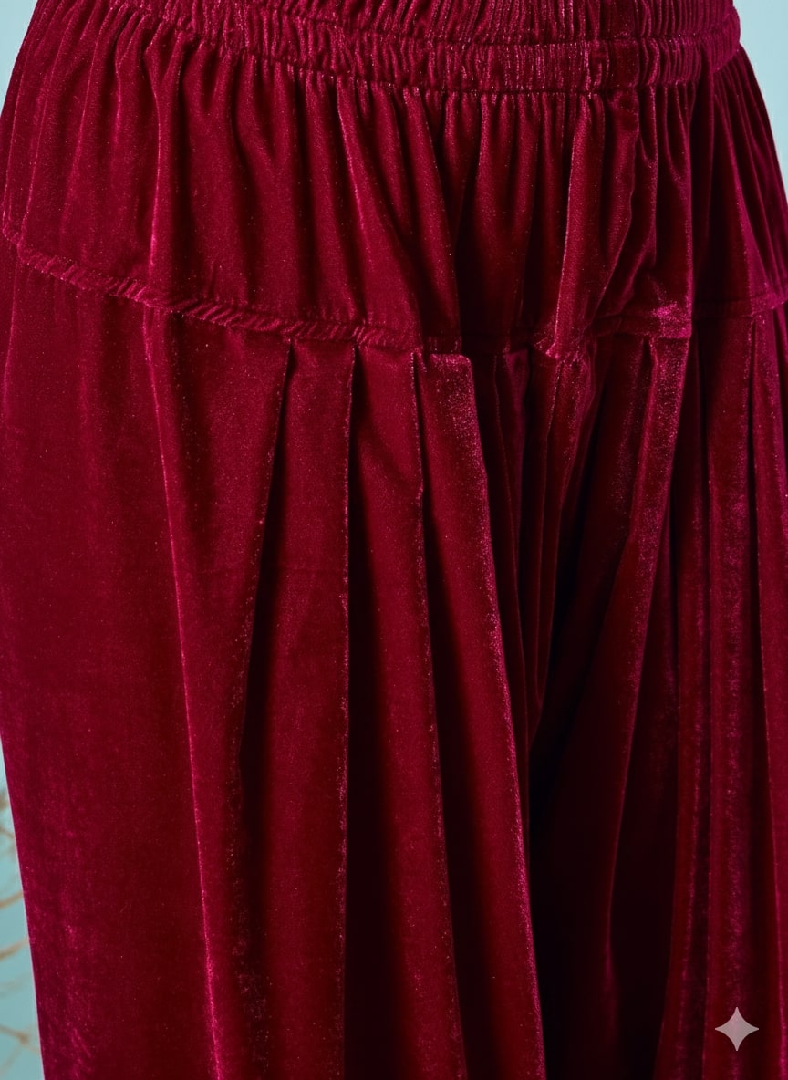 Dark Maroon Velvet Salwar Kurta Set