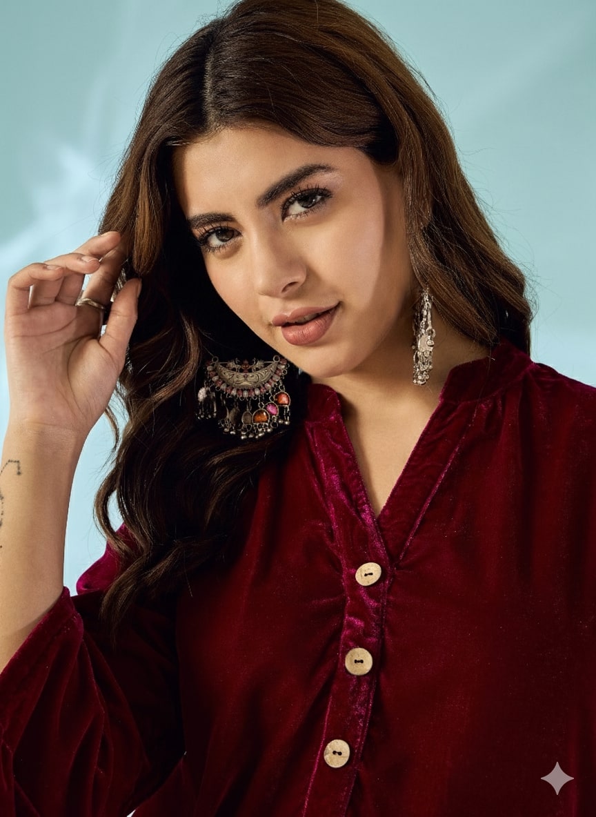 Dark Maroon Velvet Salwar Kurta Set
