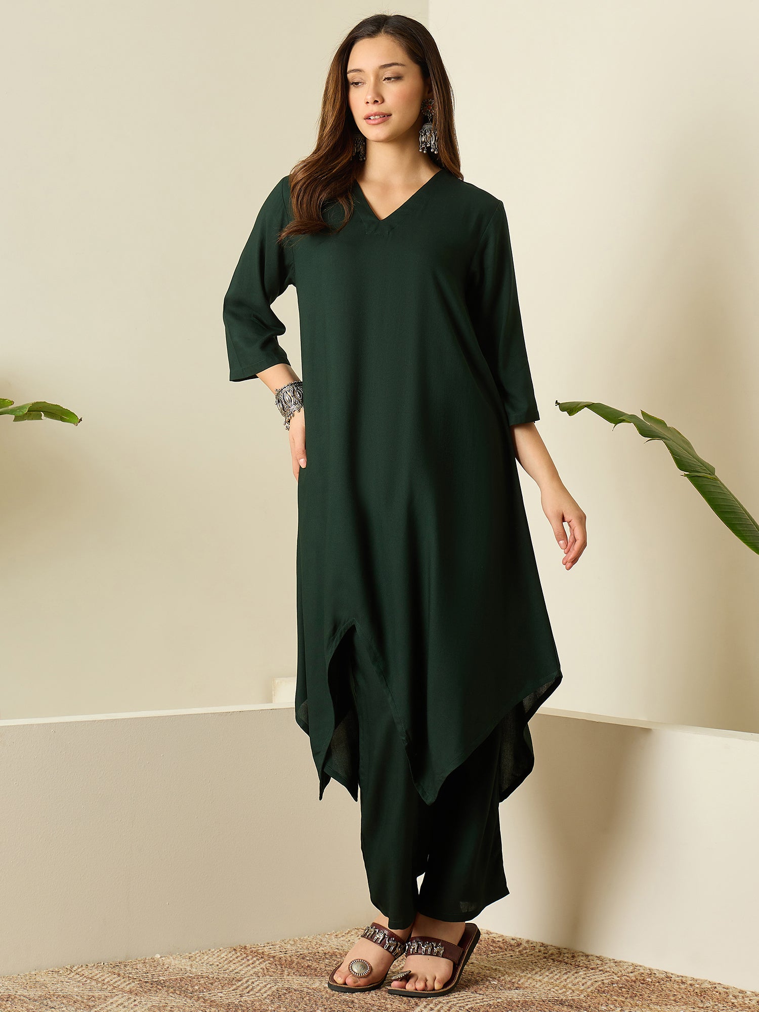 Dark Green Tapered Kurta Set