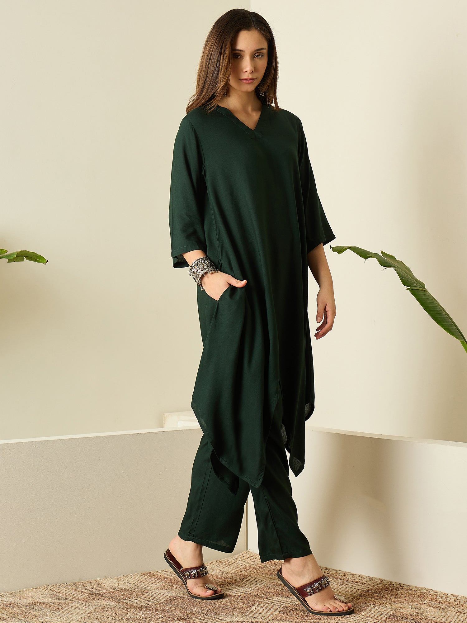 Dark Green Tapered Kurta Set