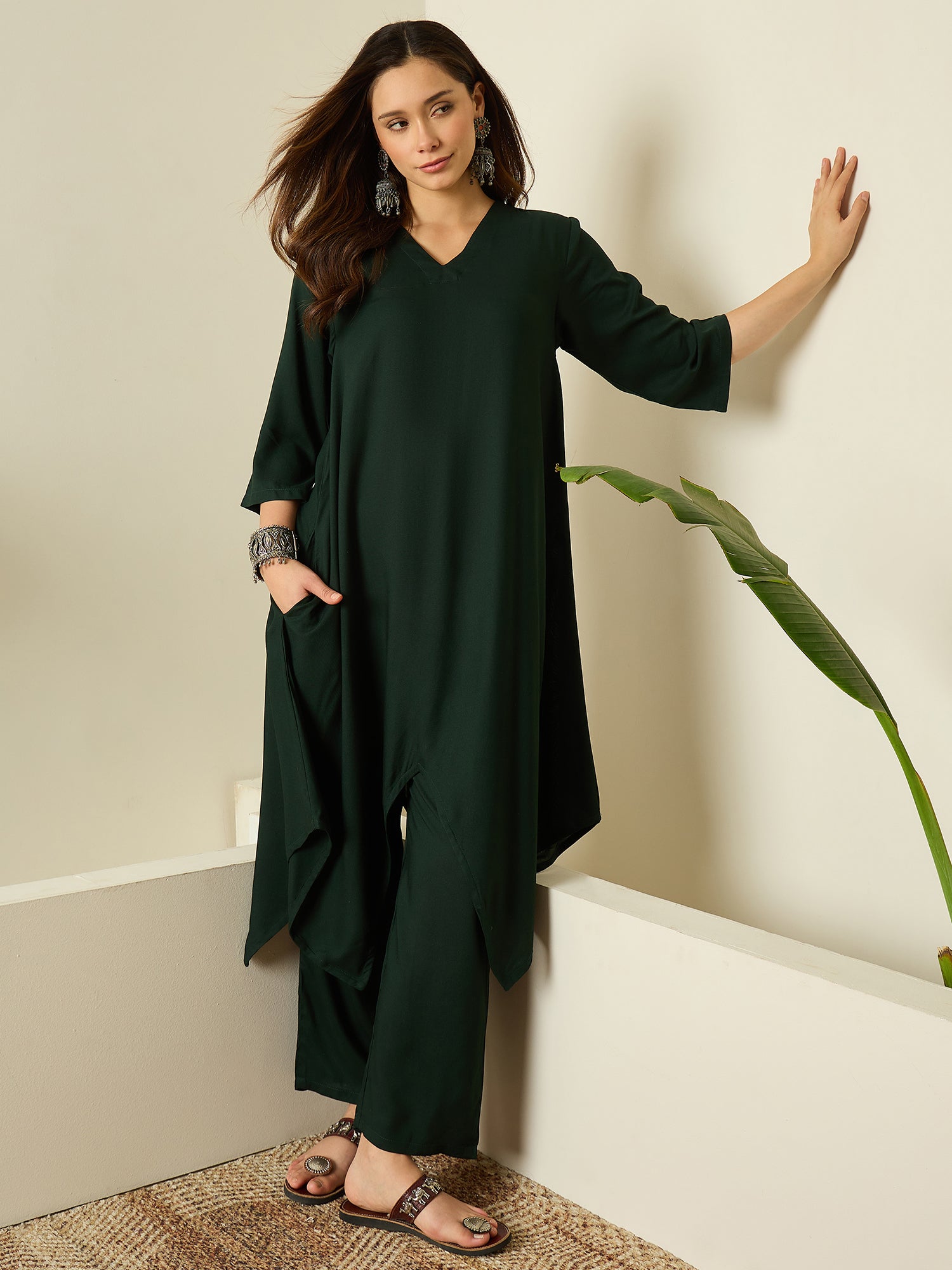 Dark Green Tapered Kurta Set