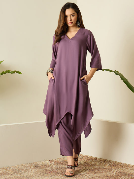 Dusty Mauve Tapered Kurta Set