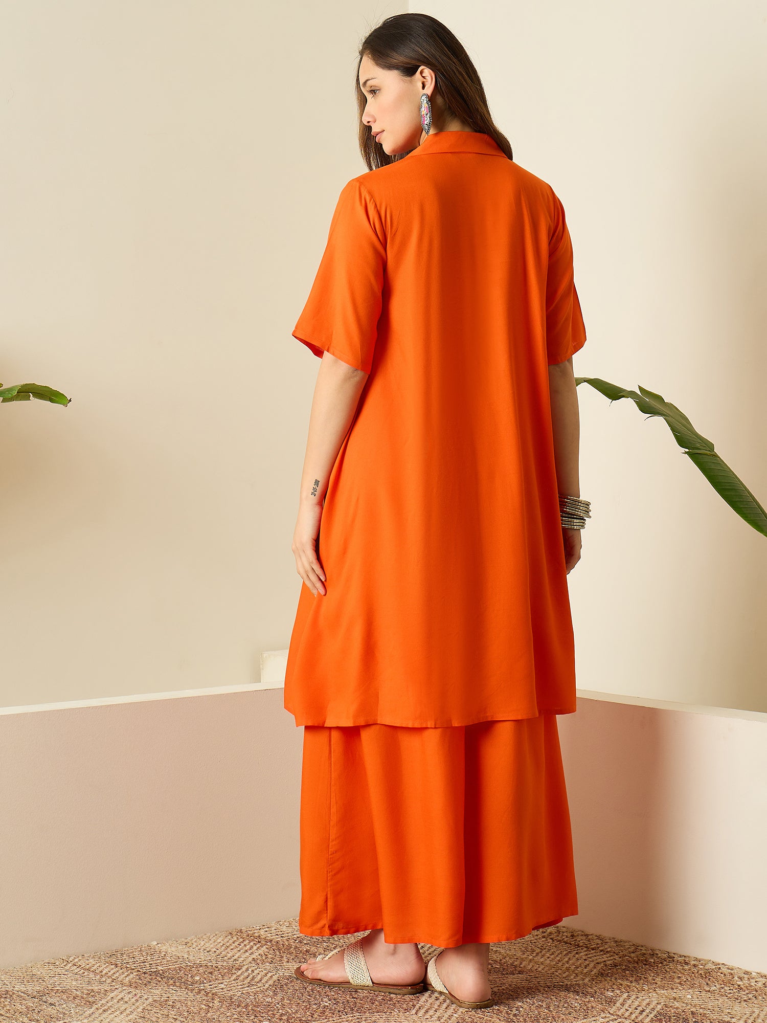 Orange Collar Neck Kurta Set