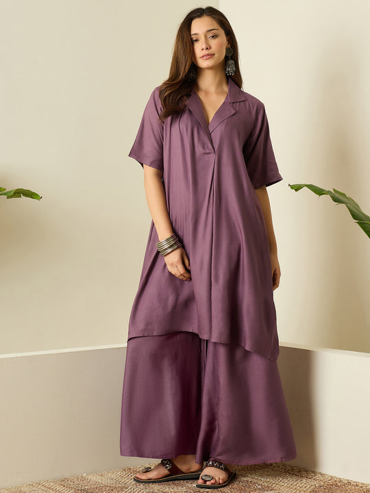 Dusty Mauve Collar Neck Kurta Set