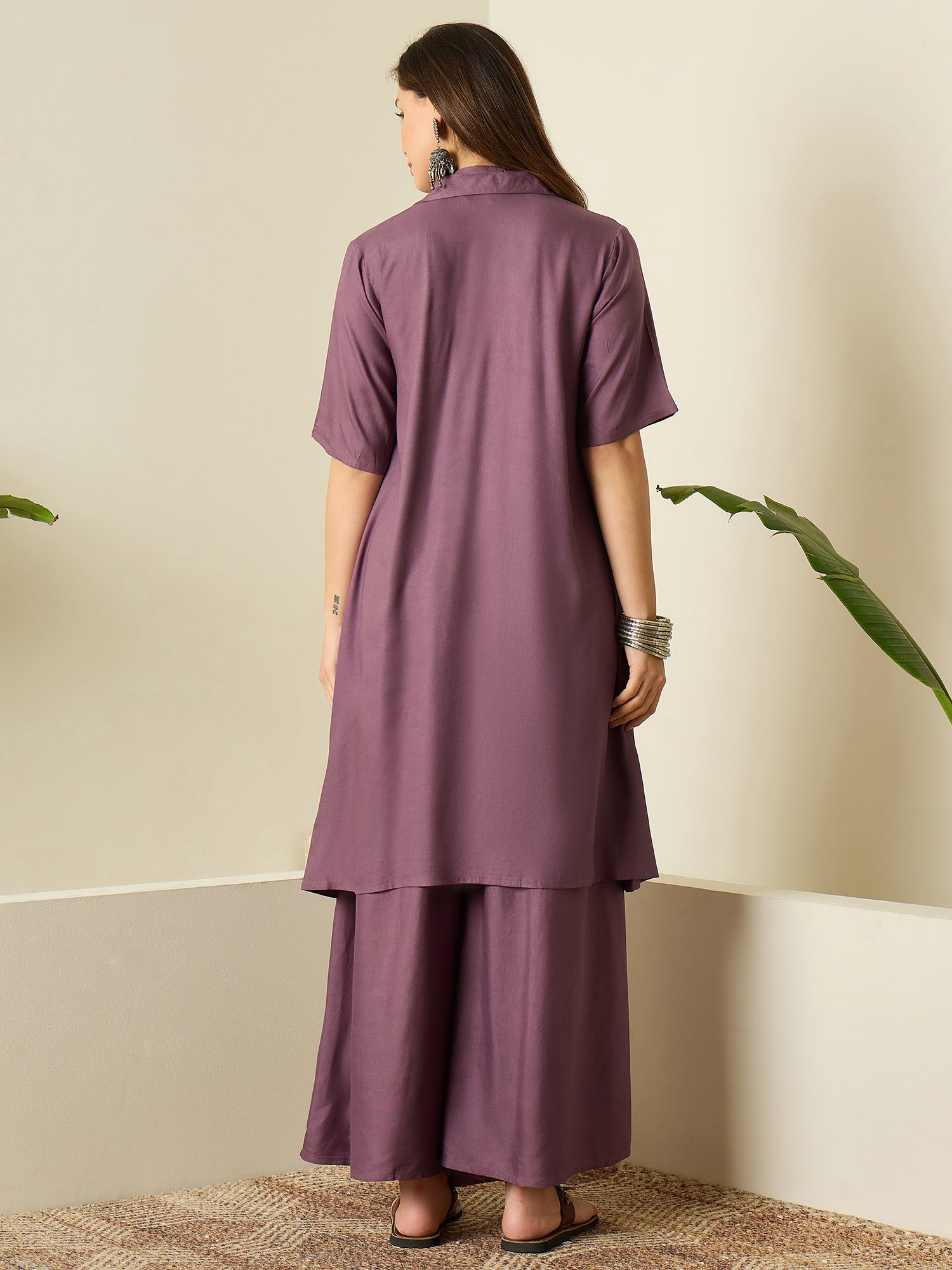 Dusty Mauve Collar Neck Kurta Set