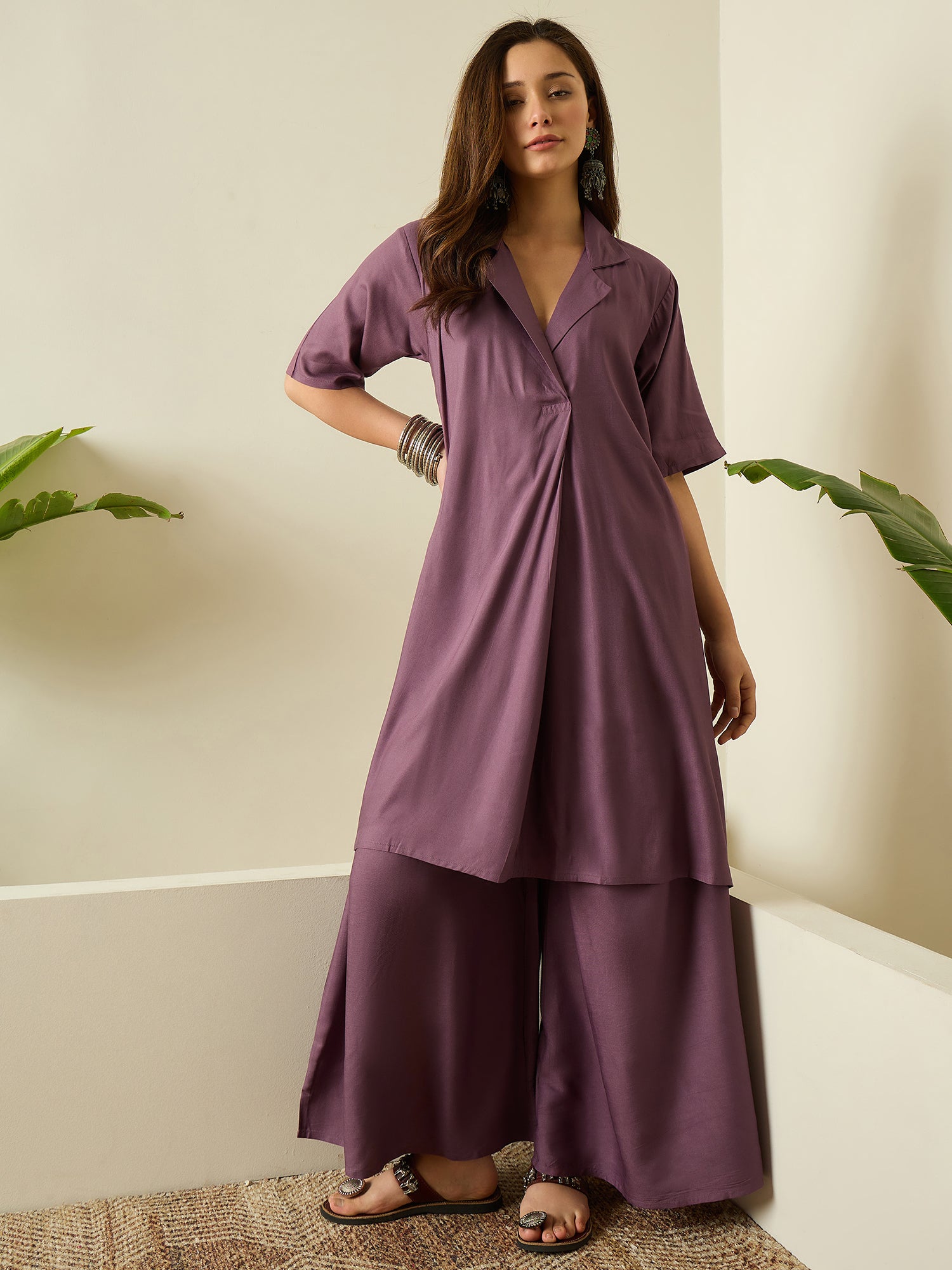 Dusty Mauve Collar Neck Kurta Set