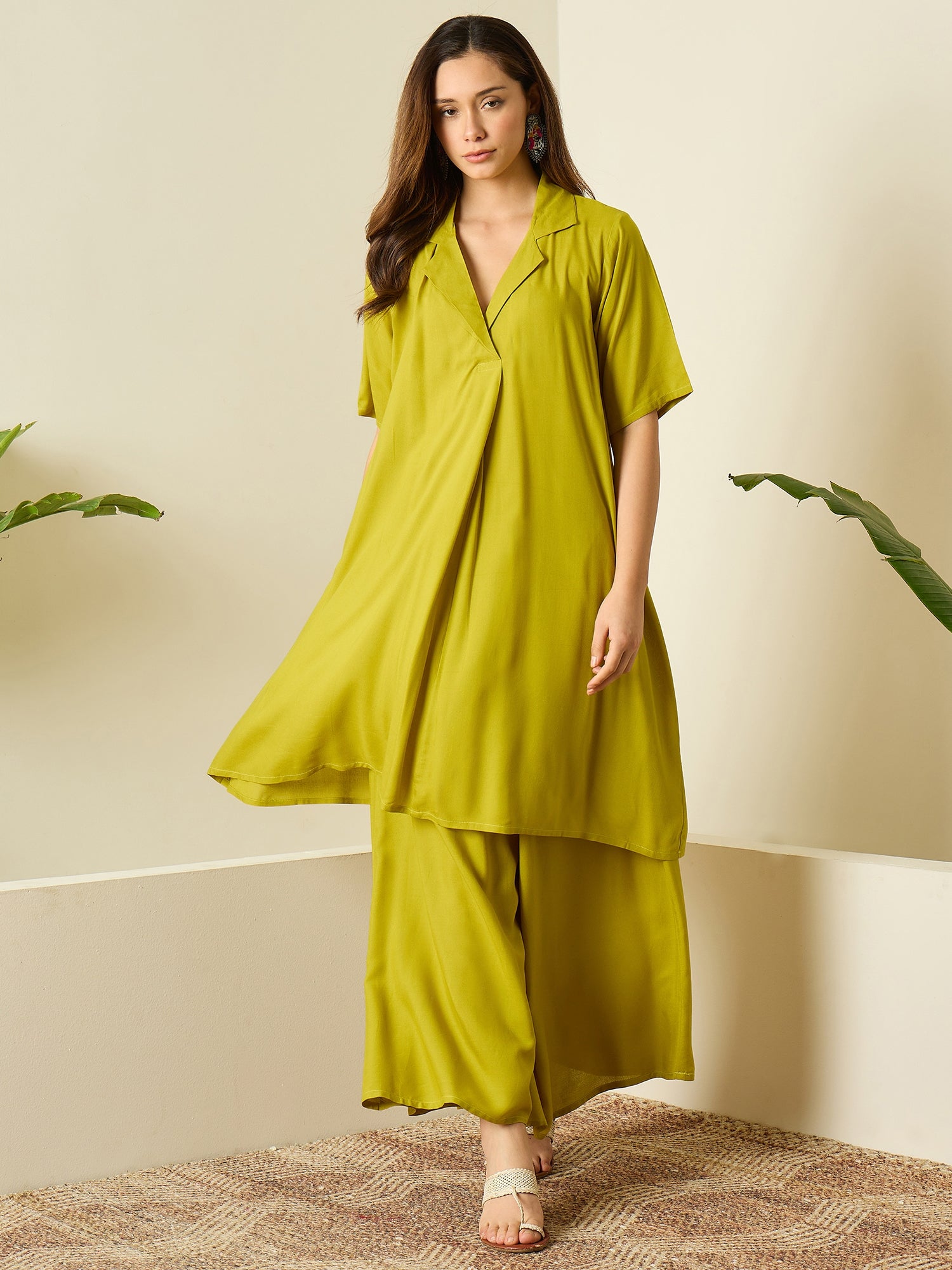 Lemon Yellow Collar Neck Kurta Set
