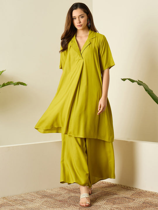 Lemon Yellow Collar Neck Kurta Set