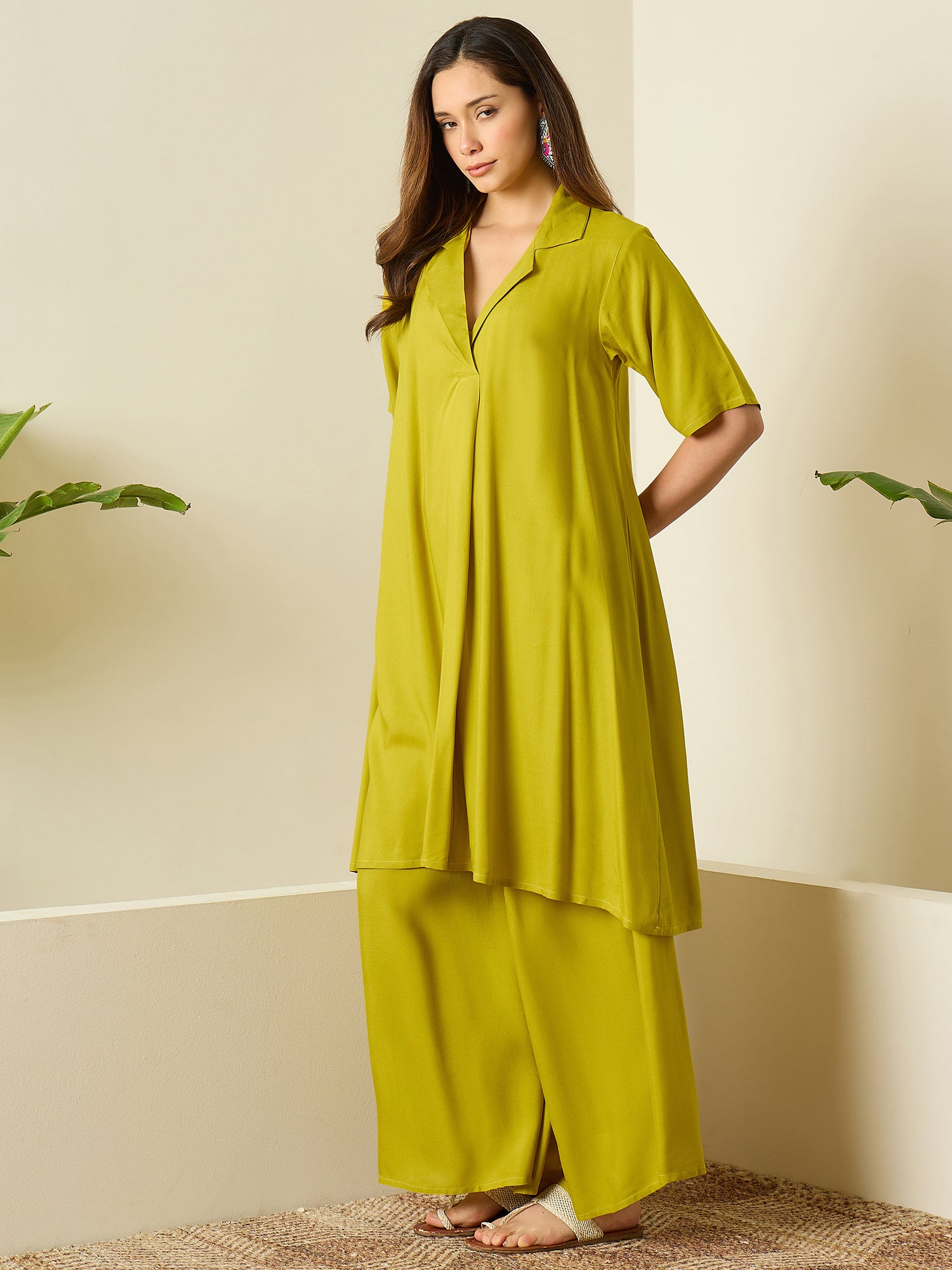 Lemon Yellow Collar Neck Kurta Set