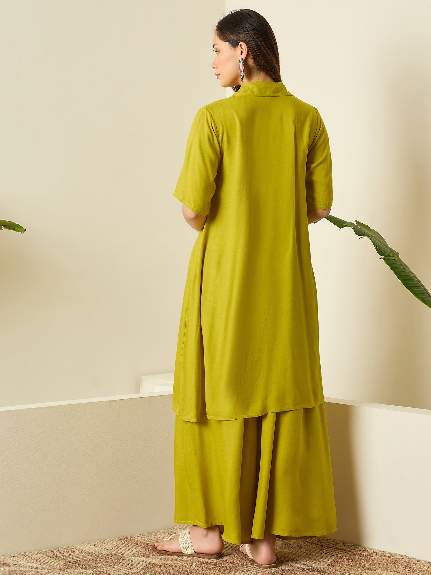 Lemon Yellow Collar Neck Kurta Set