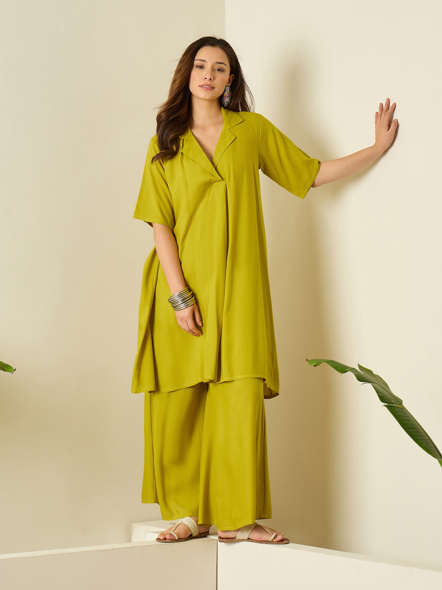 Lemon Yellow Collar Neck Kurta Set