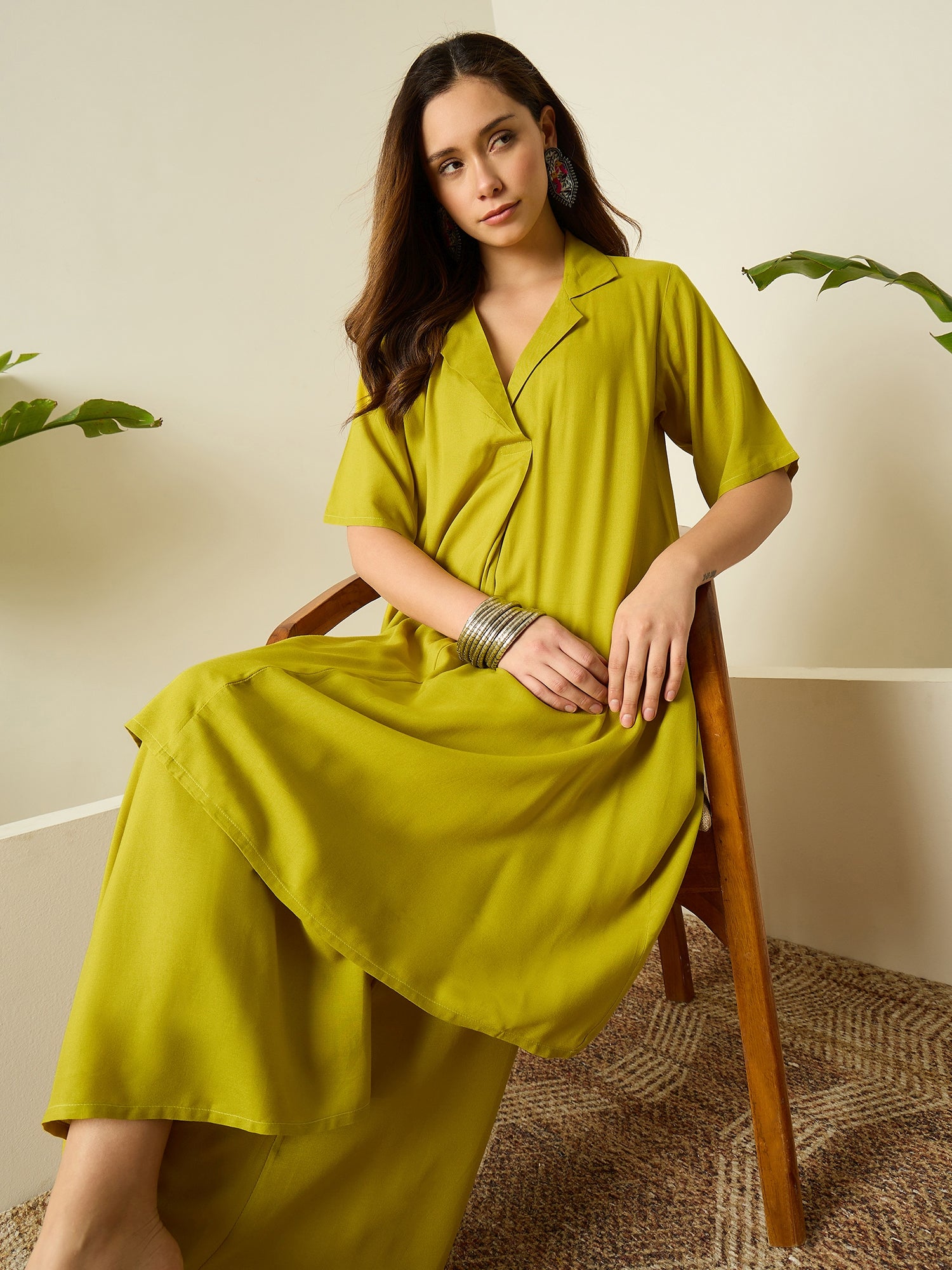 Lemon Yellow Collar Neck Kurta Set