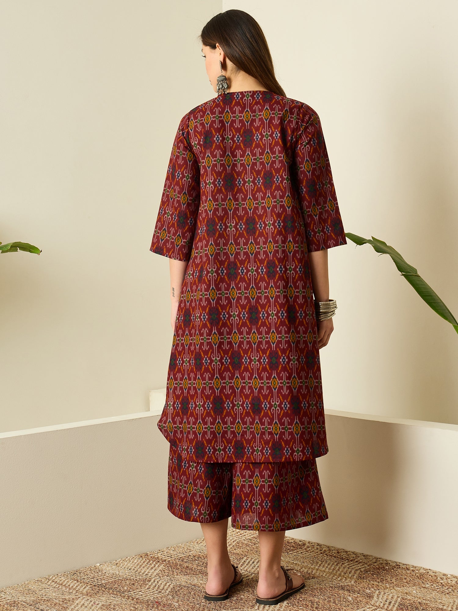 Rust Patola Print Flared Kurta Set