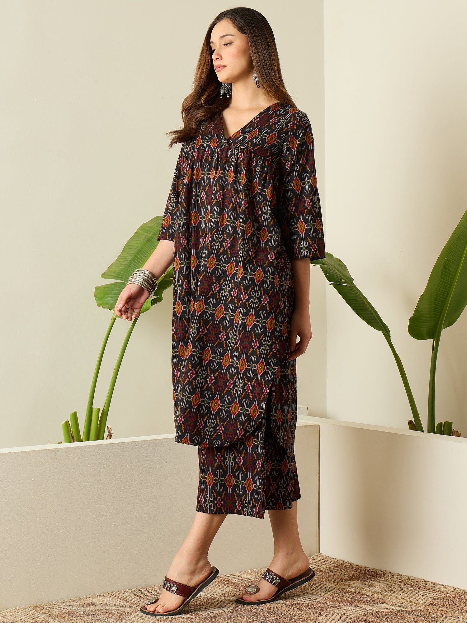 Black Patola Print Flared Kurta Set