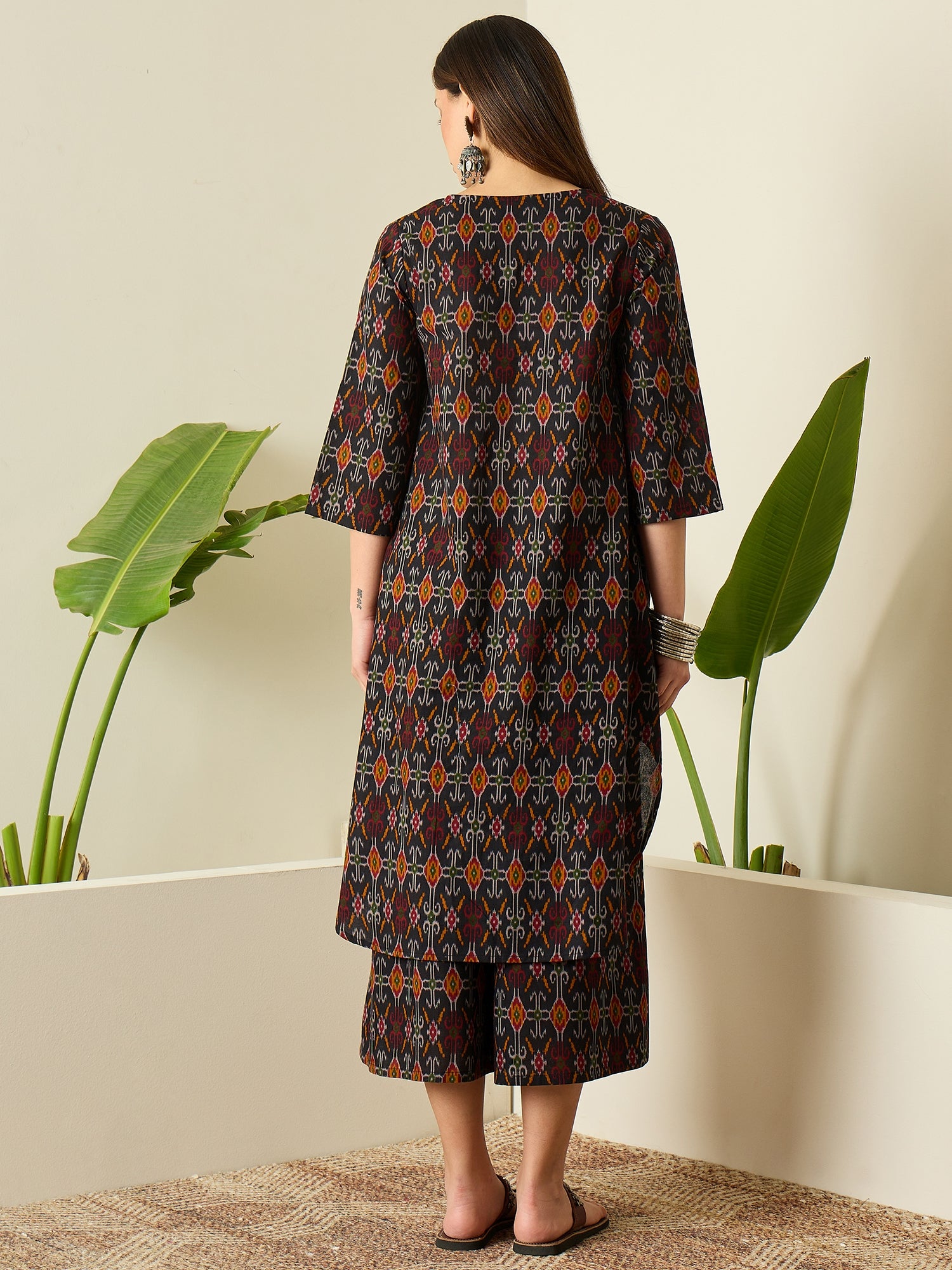 Black Patola Print Flared Kurta Set