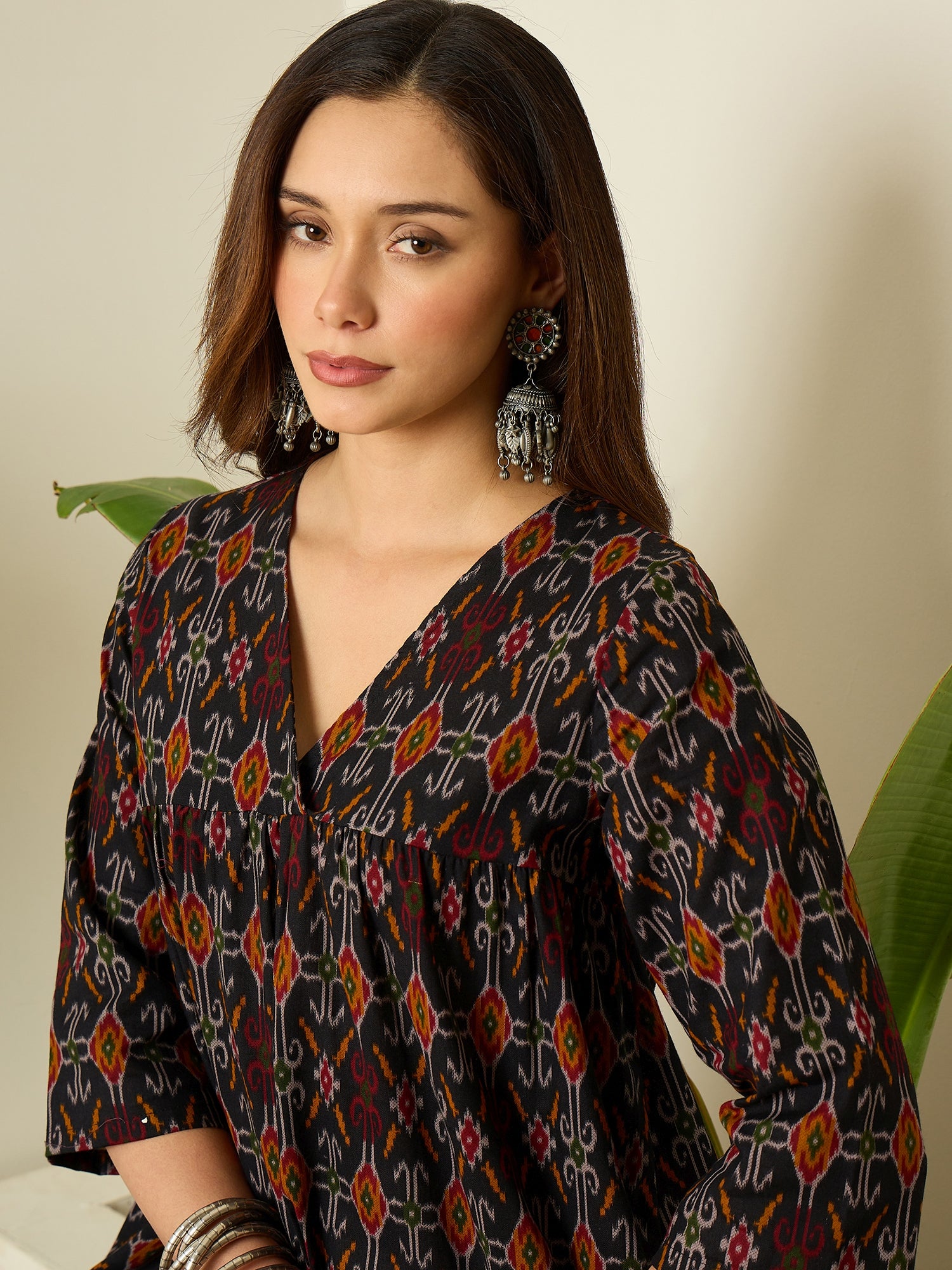 Black Patola Print Flared Kurta Set