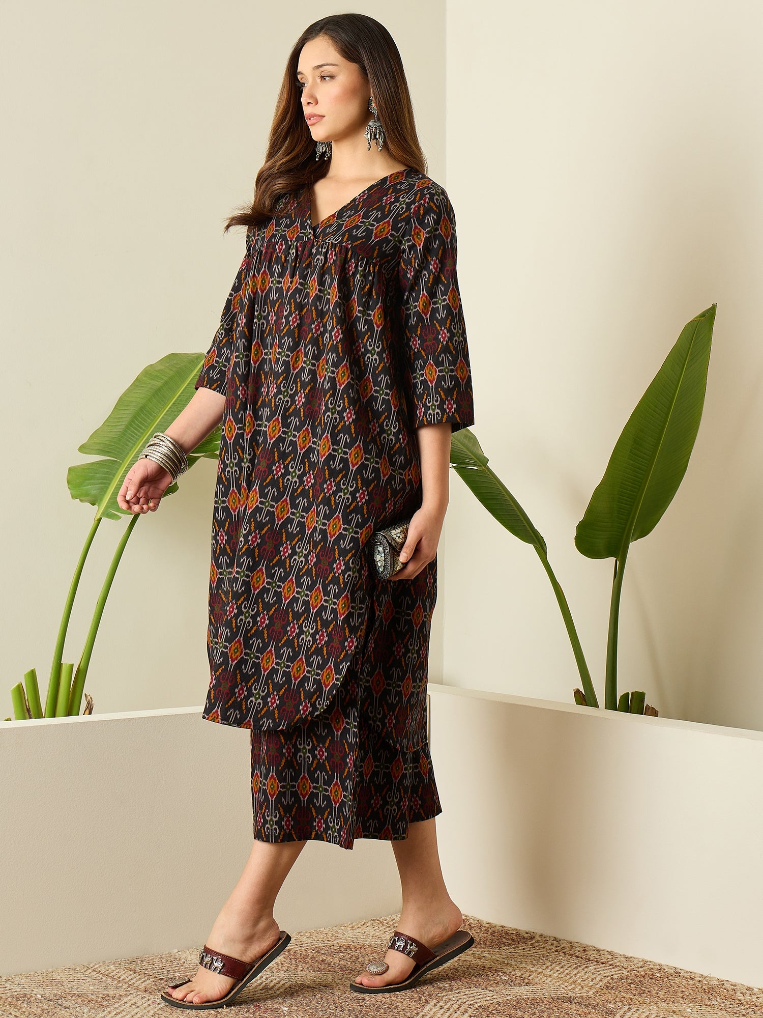 Black Patola Print Flared Kurta Set