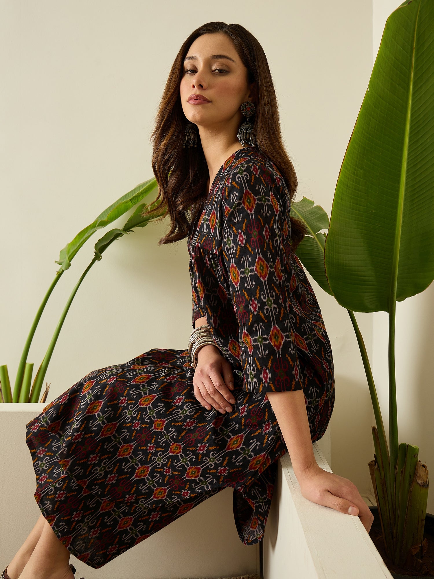 Black Patola Print Flared Kurta Set