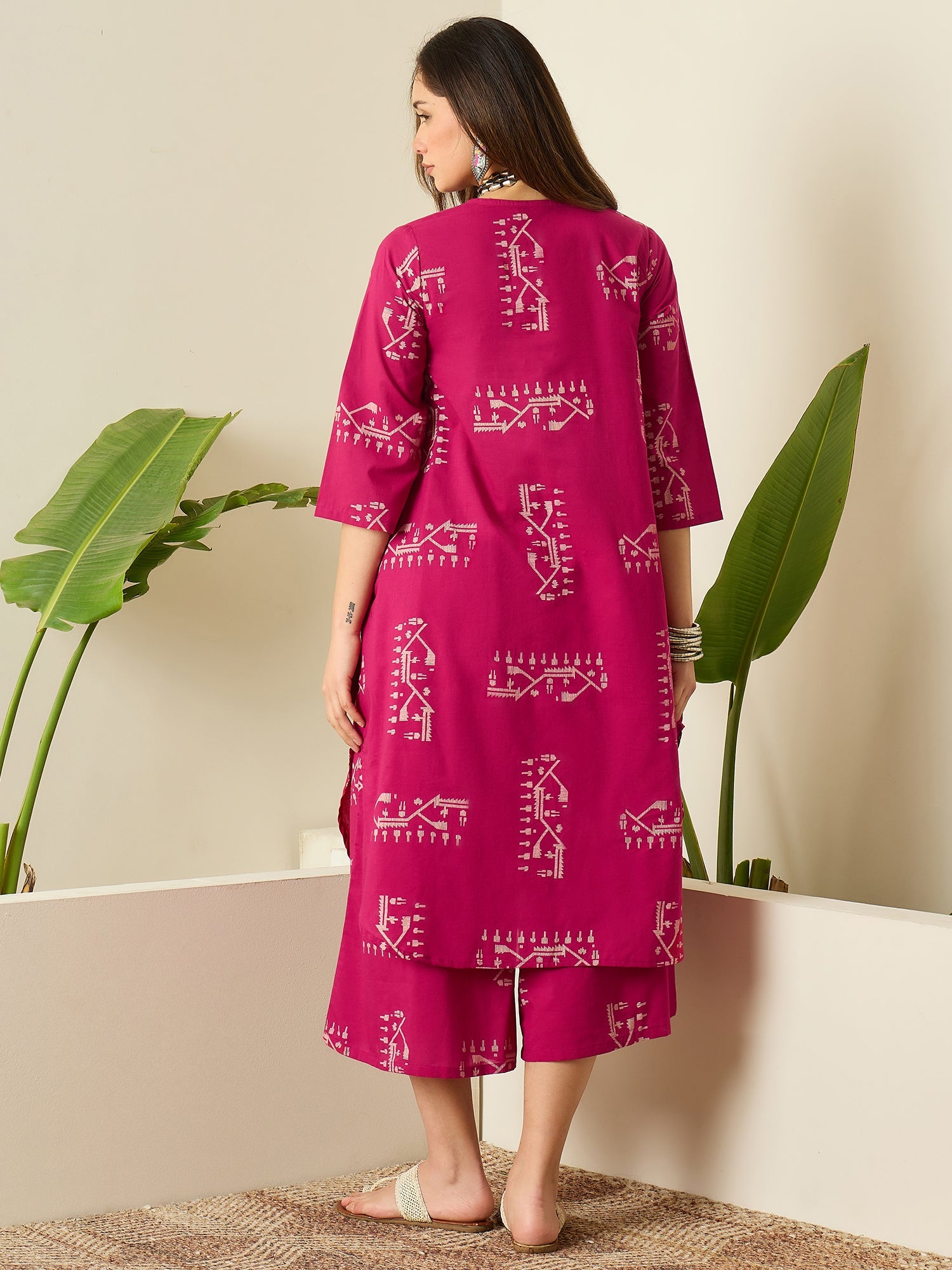 Magenta Khadi Print Flared Kurta Set