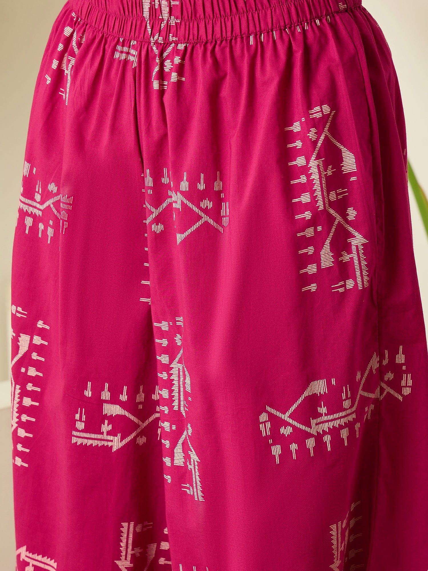 Magenta Khadi Print Flared Kurta Set