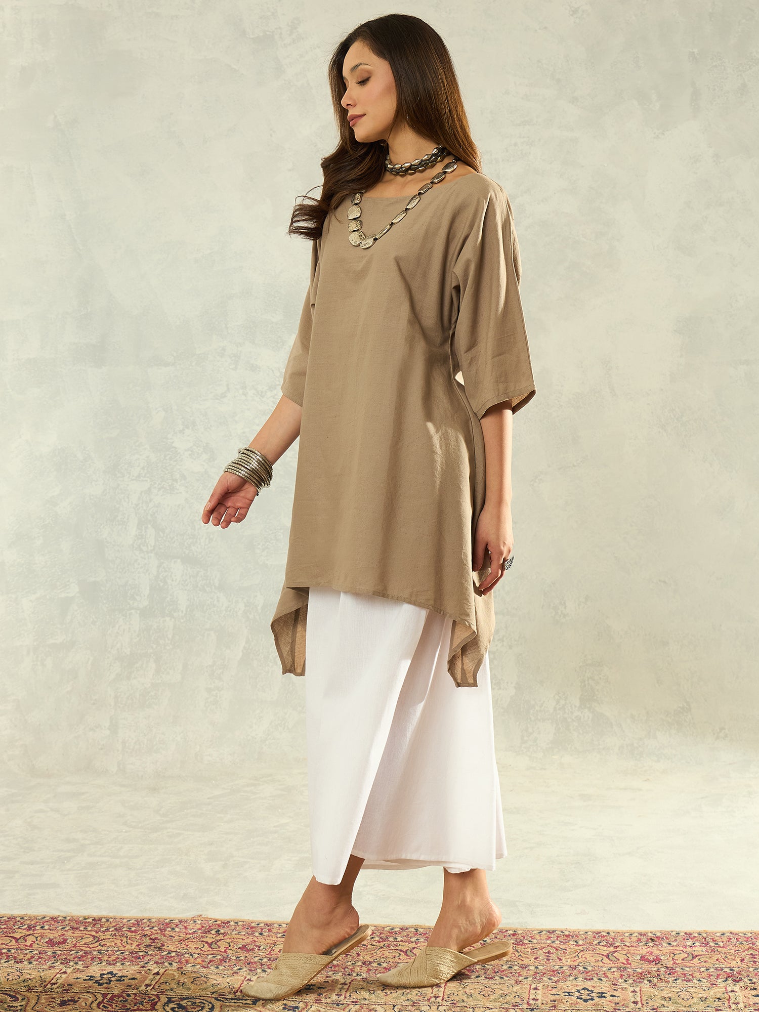 Light Grey Boat Neck White Palazzo Set