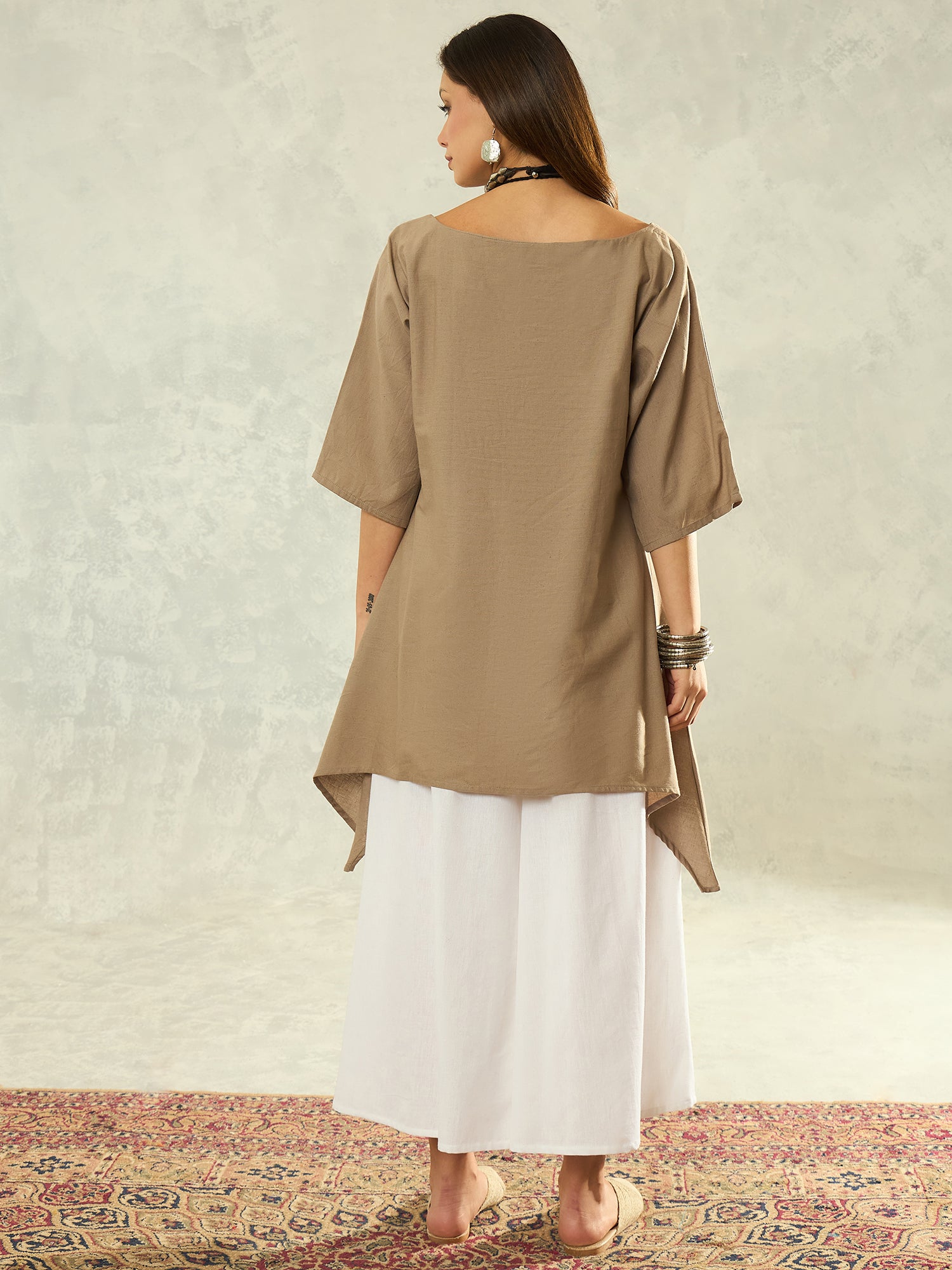 Light Grey Boat Neck White Palazzo Set