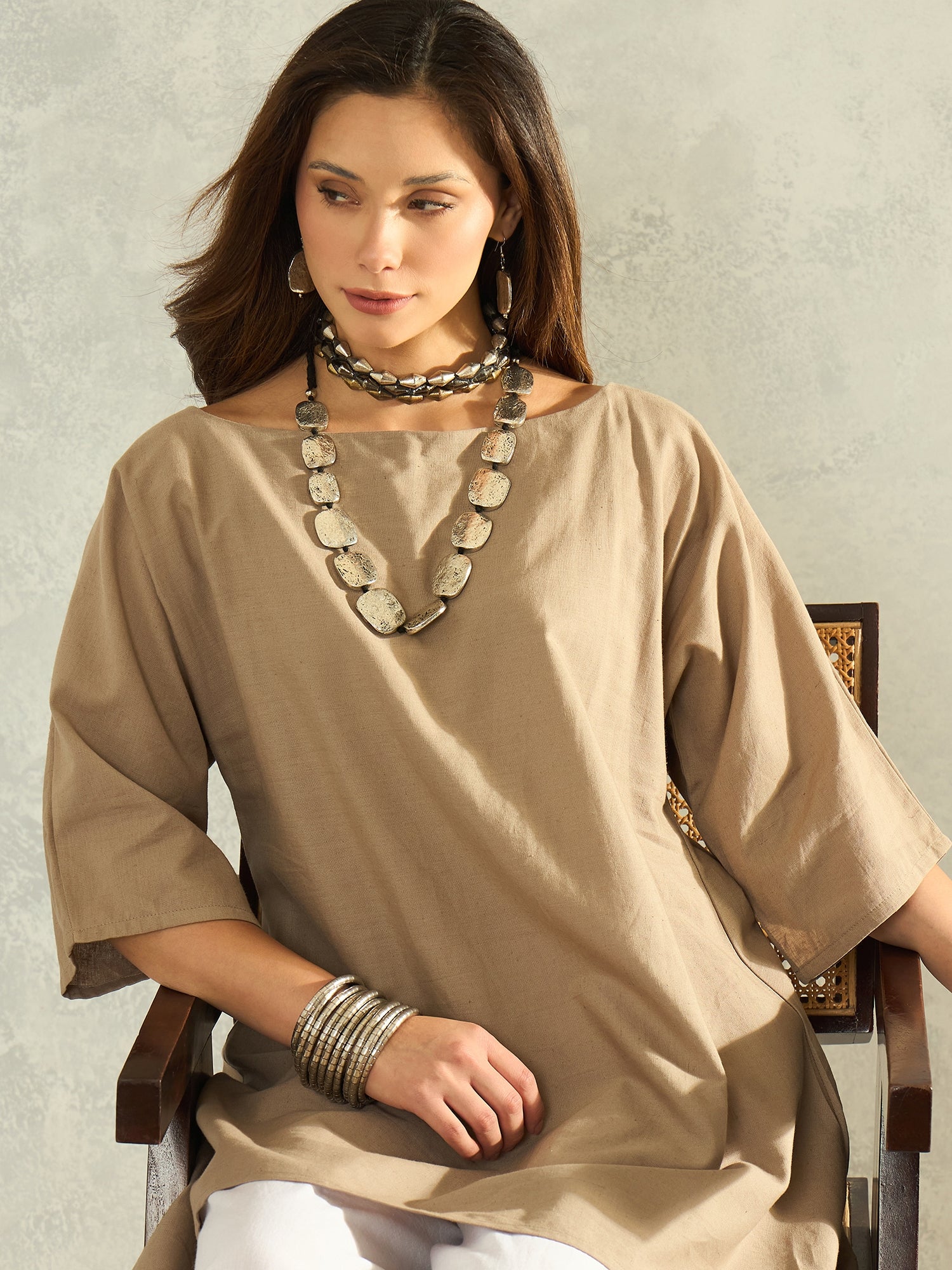 Light Grey Boat Neck White Palazzo Set