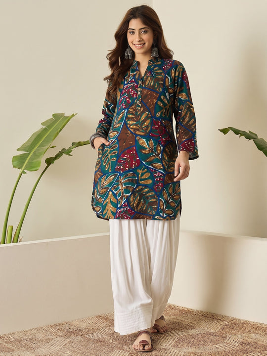 Teal Maroon Leaf Farshi Salwar Set