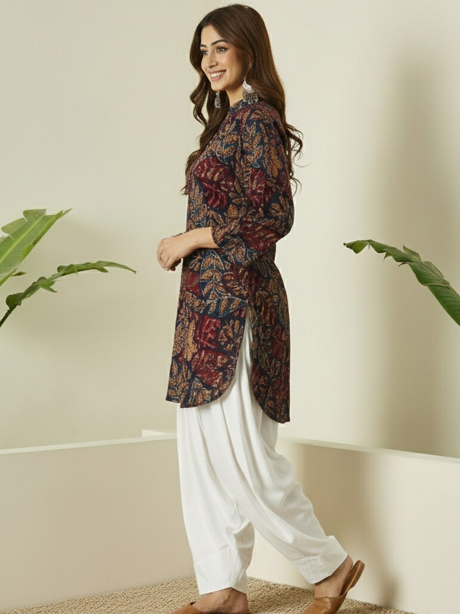 Teal Maroon Leaf Farshi Salwar Set