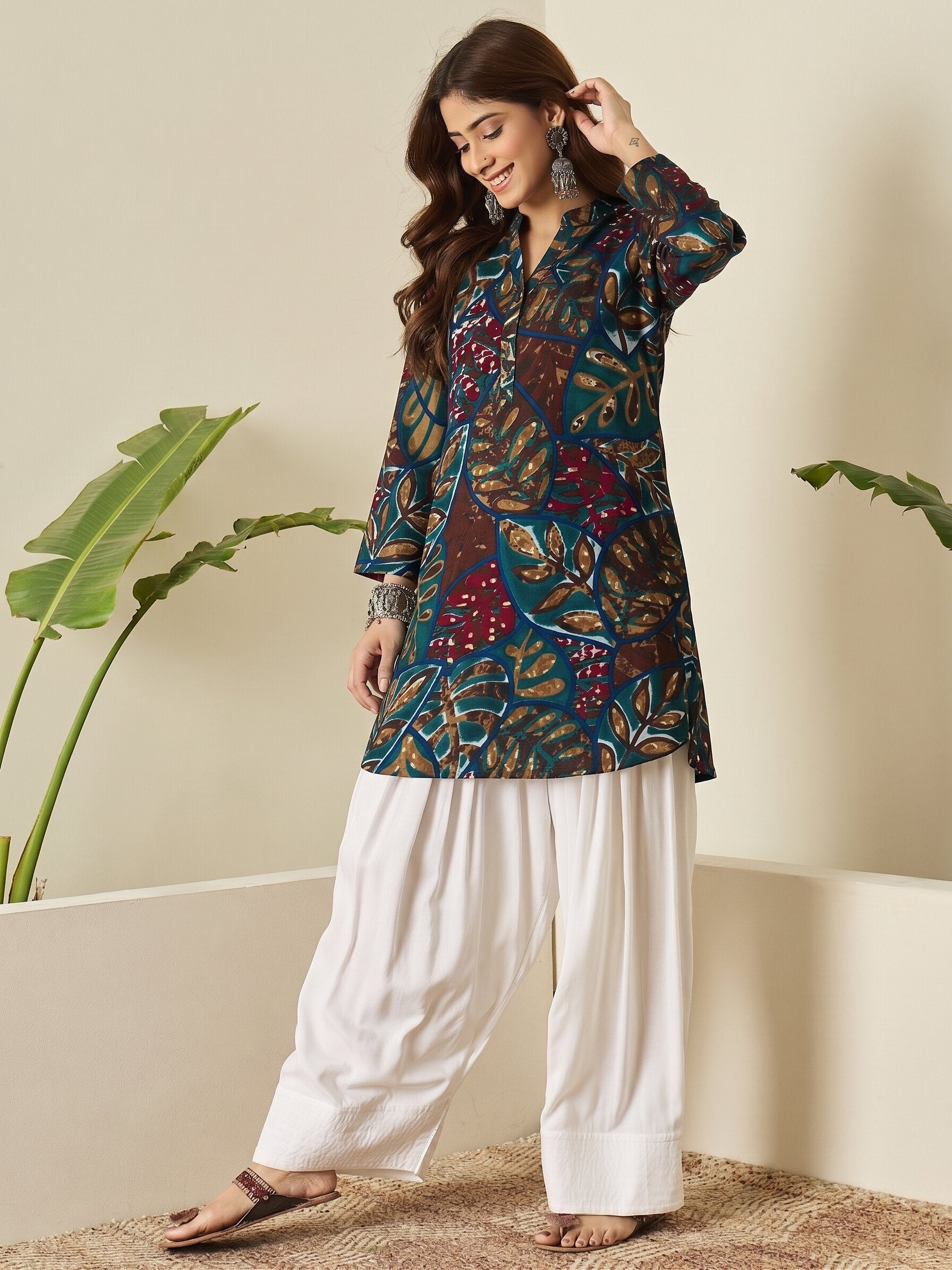 Teal Maroon Leaf Farshi Salwar Set