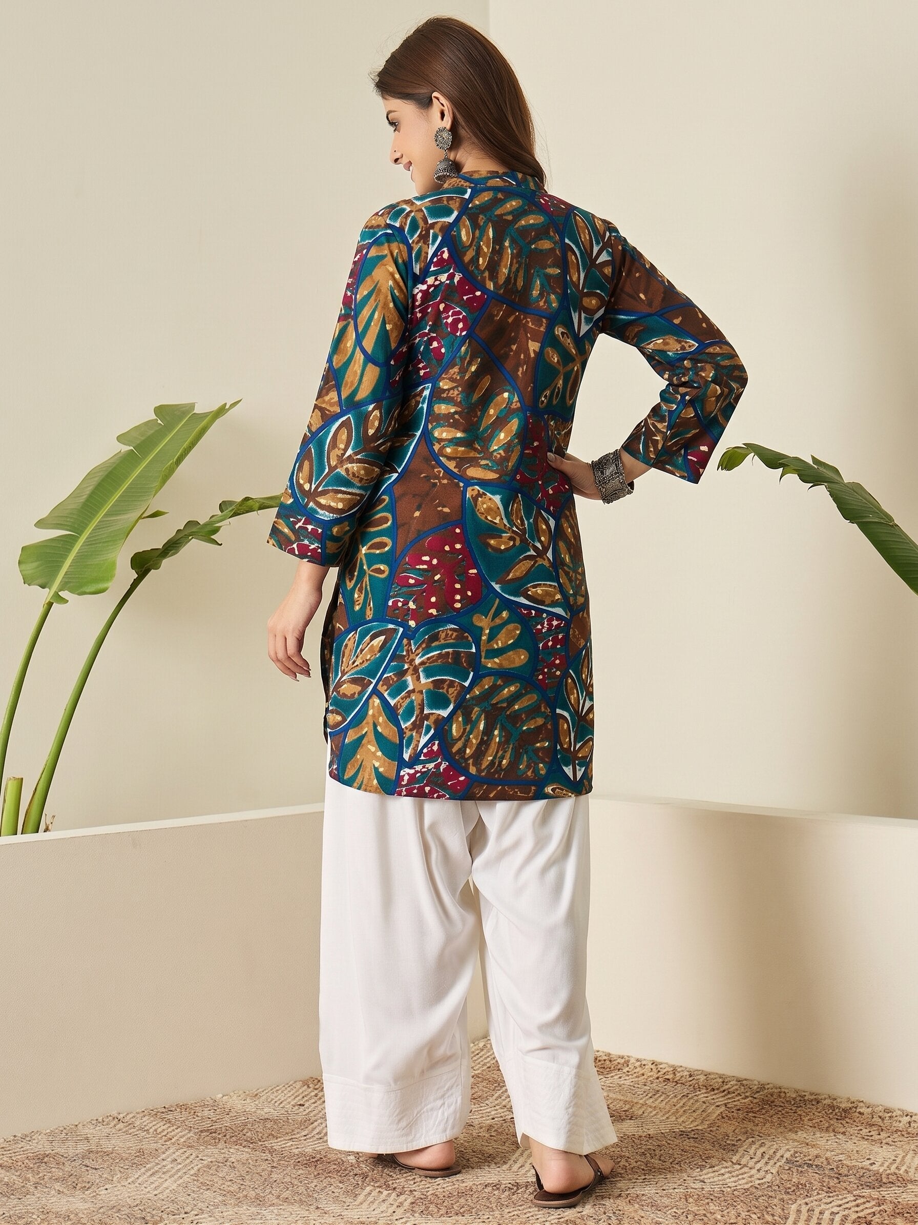 Teal Maroon Leaf Farshi Salwar Set