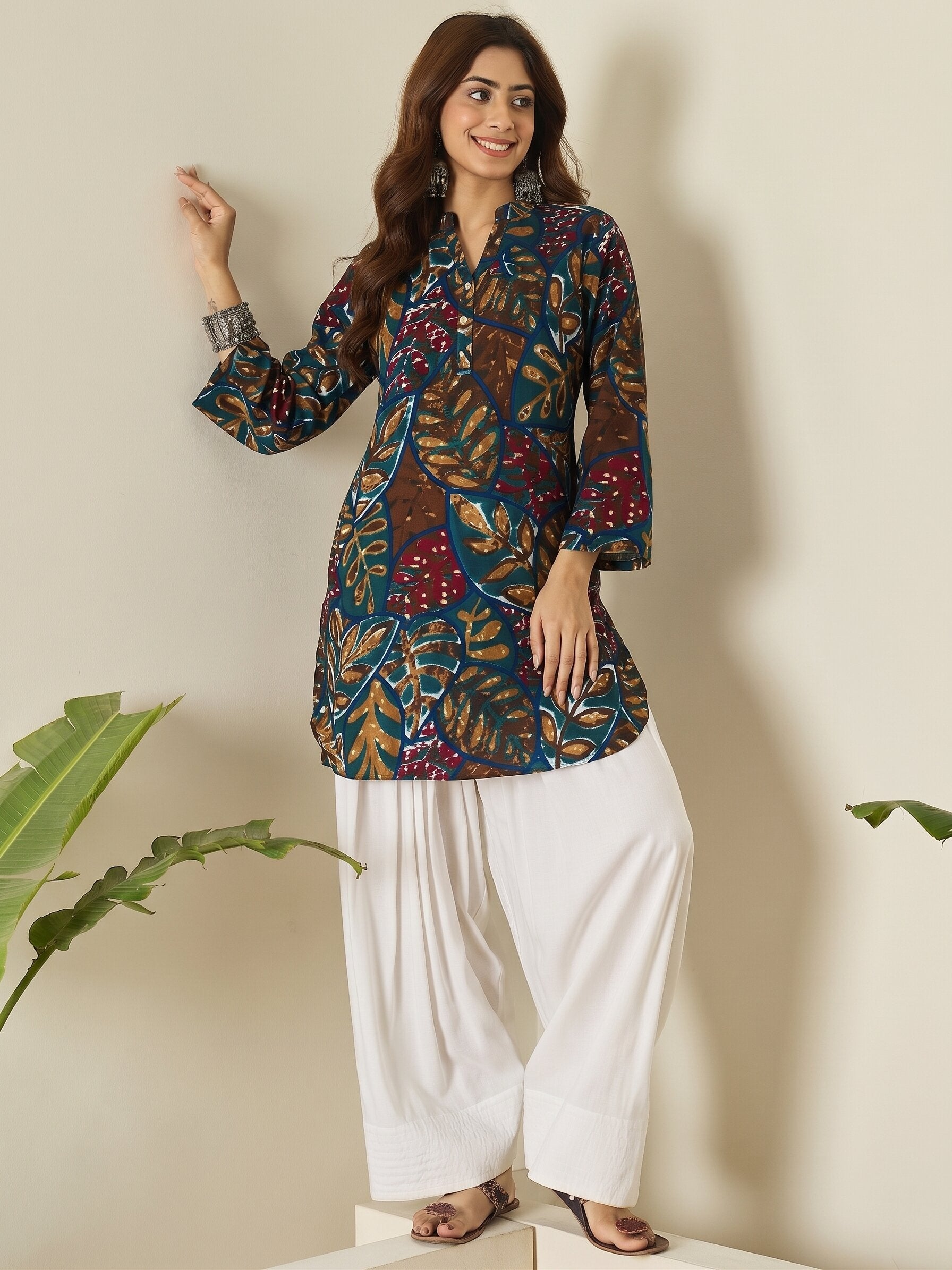 Teal Maroon Leaf Farshi Salwar Set