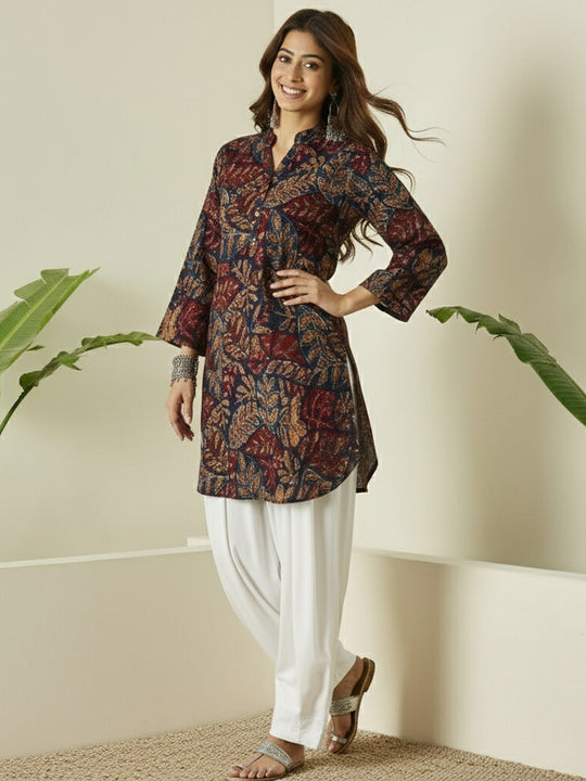 Teal Maroon Leaf Farshi Salwar Set