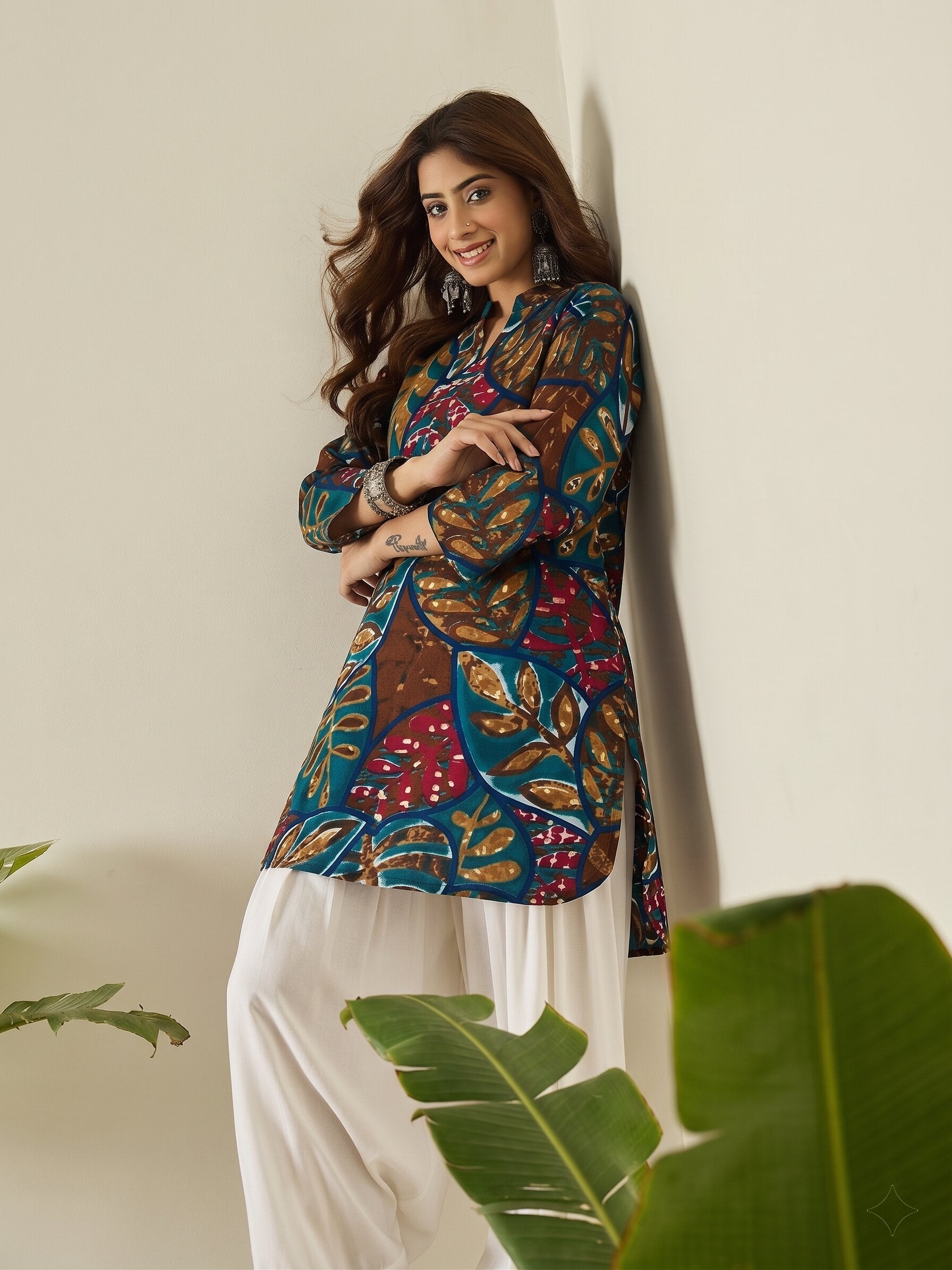 Teal Maroon Leaf Farshi Salwar Set