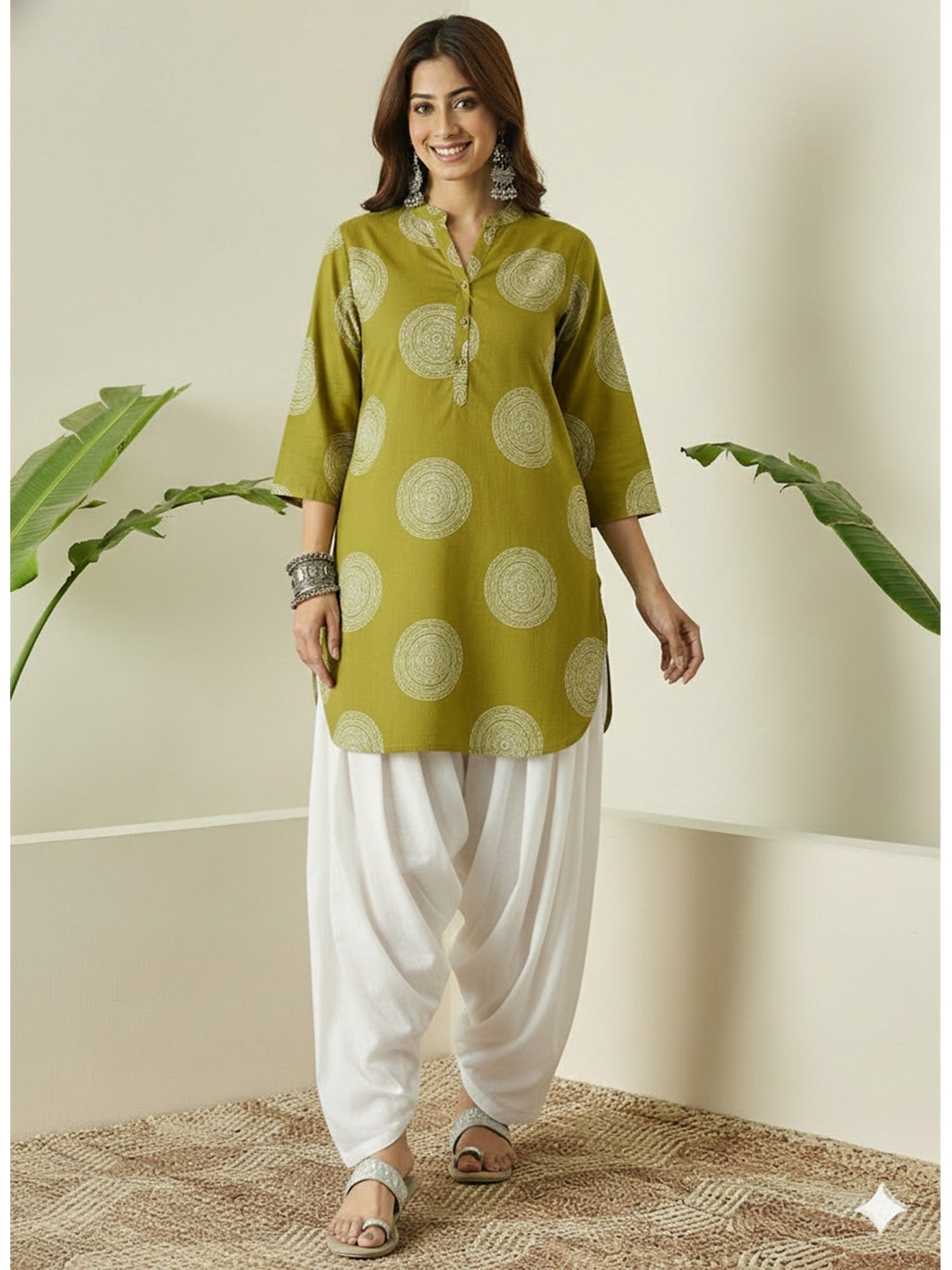 Olive Circle Print Farshi Salwar Set
