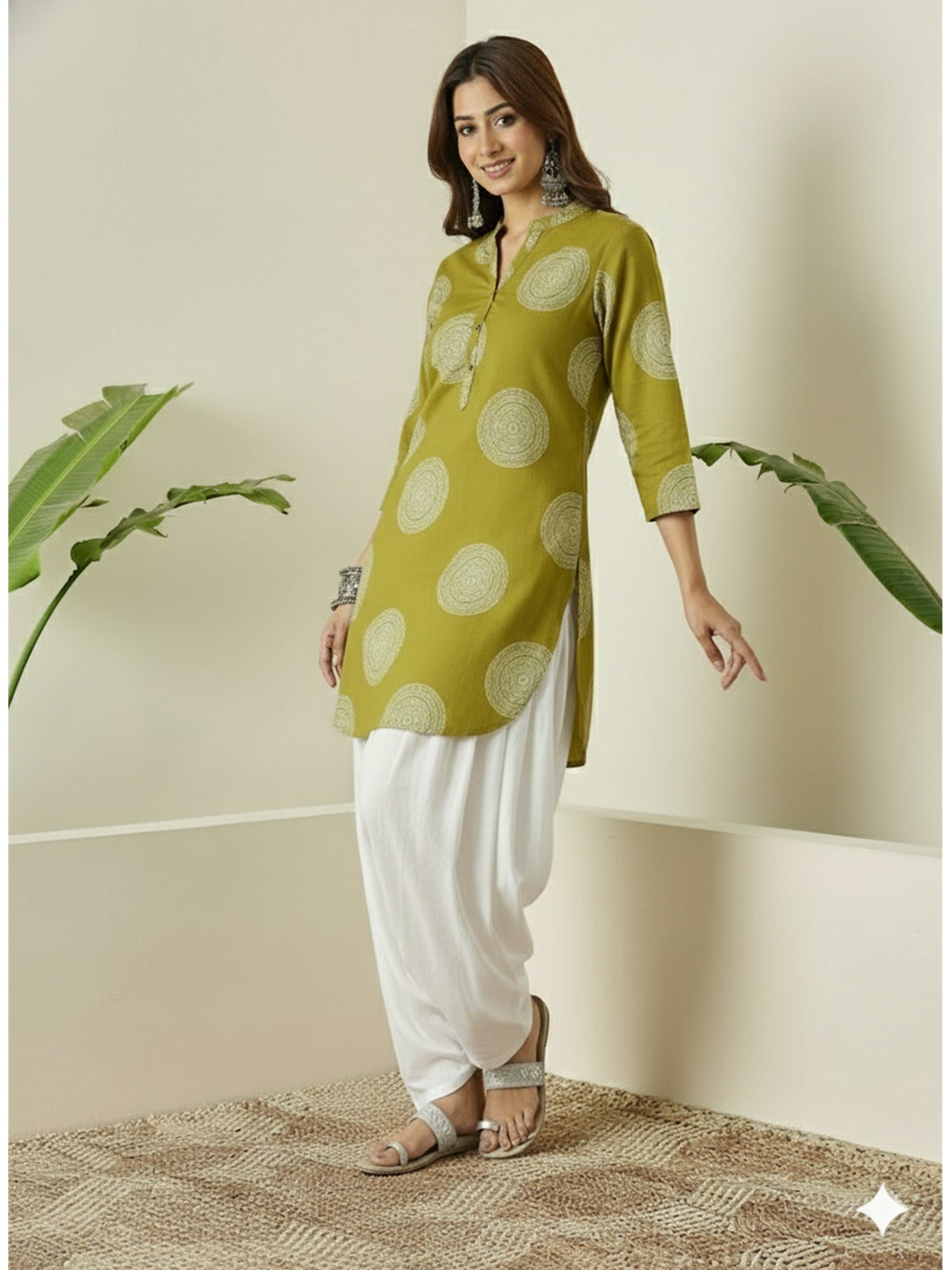 Olive Circle Print Farshi Salwar Set