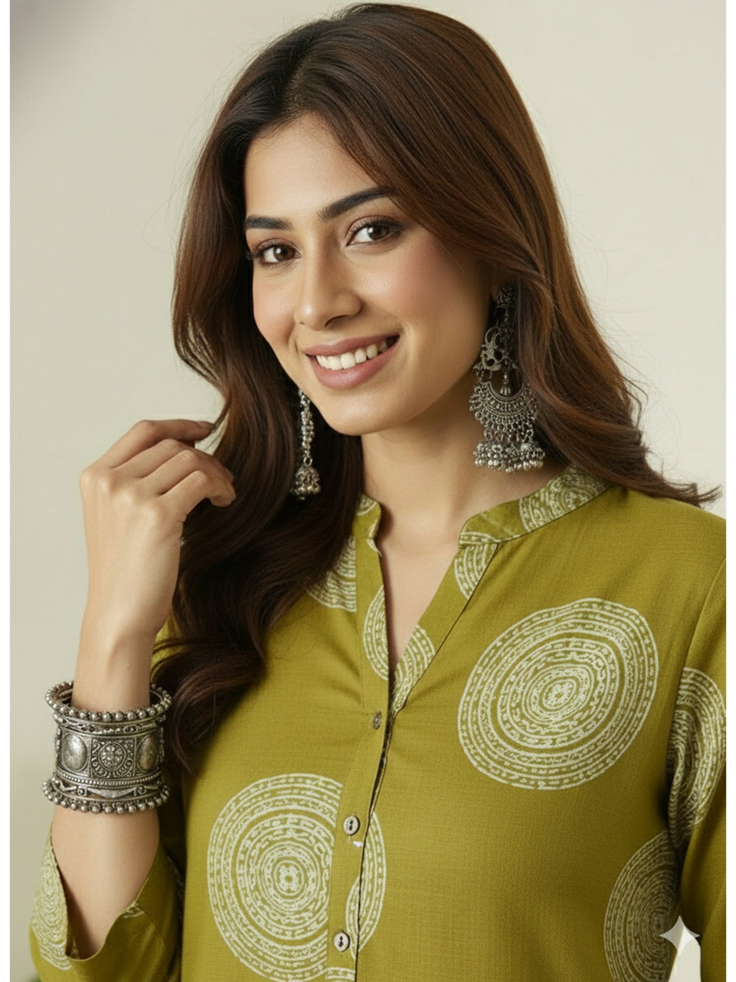 Olive Circle Print Farshi Salwar Set