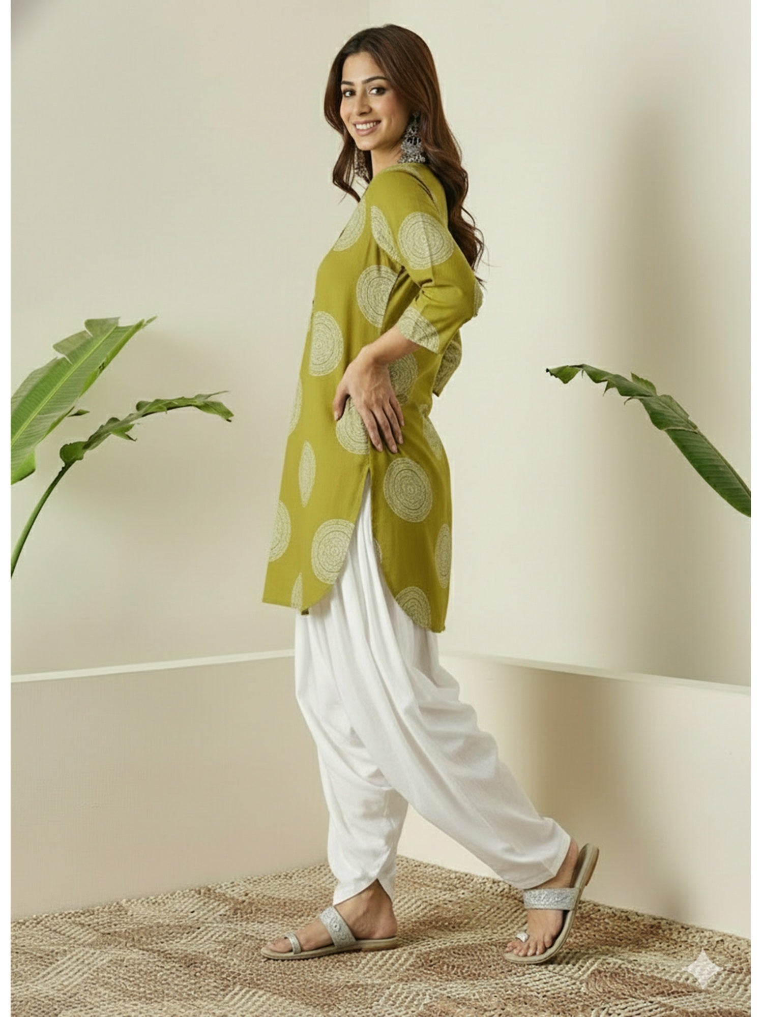 Olive Circle Print Farshi Salwar Set